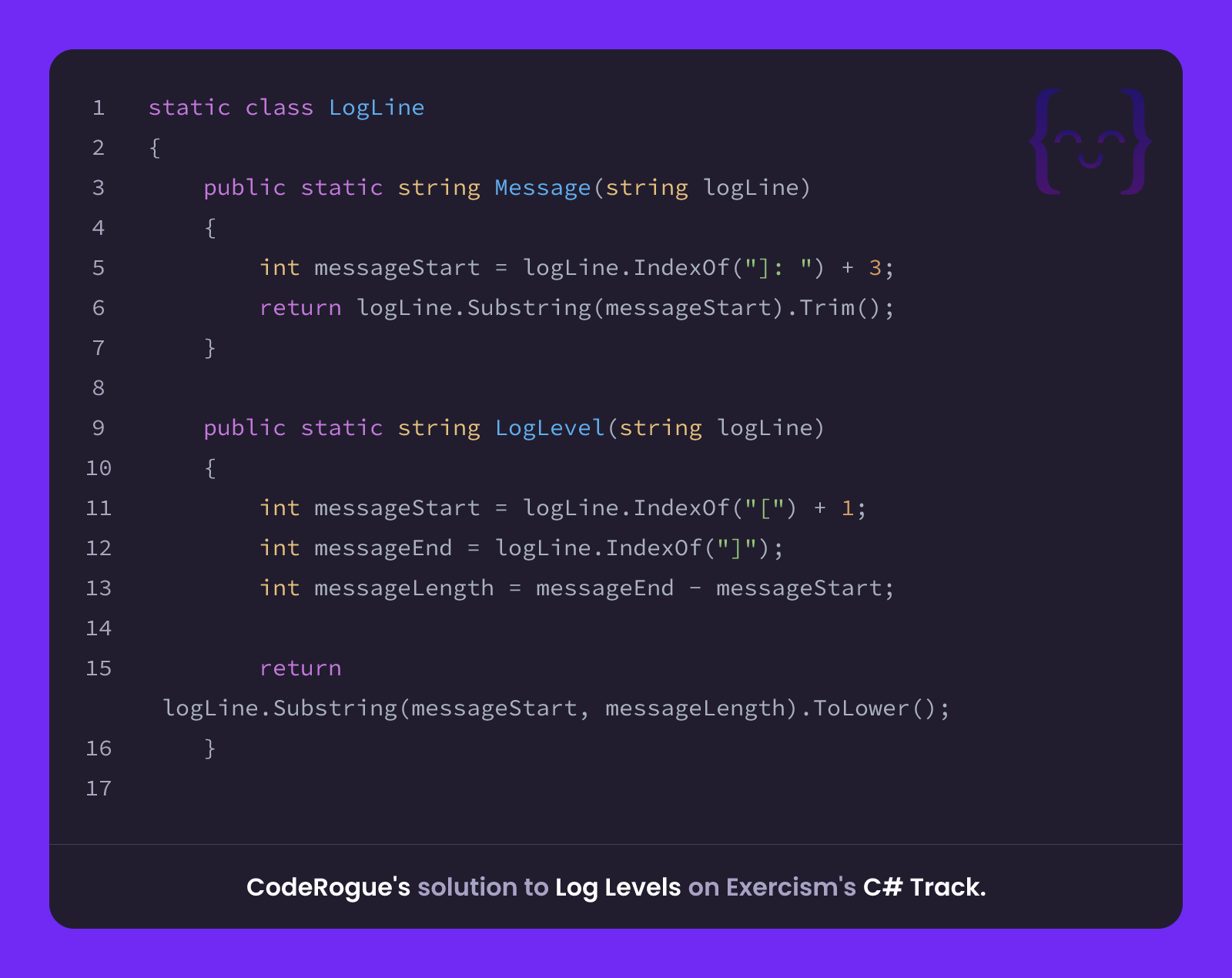 CodeRogue's solution for Log Levels in C# on Exercism
