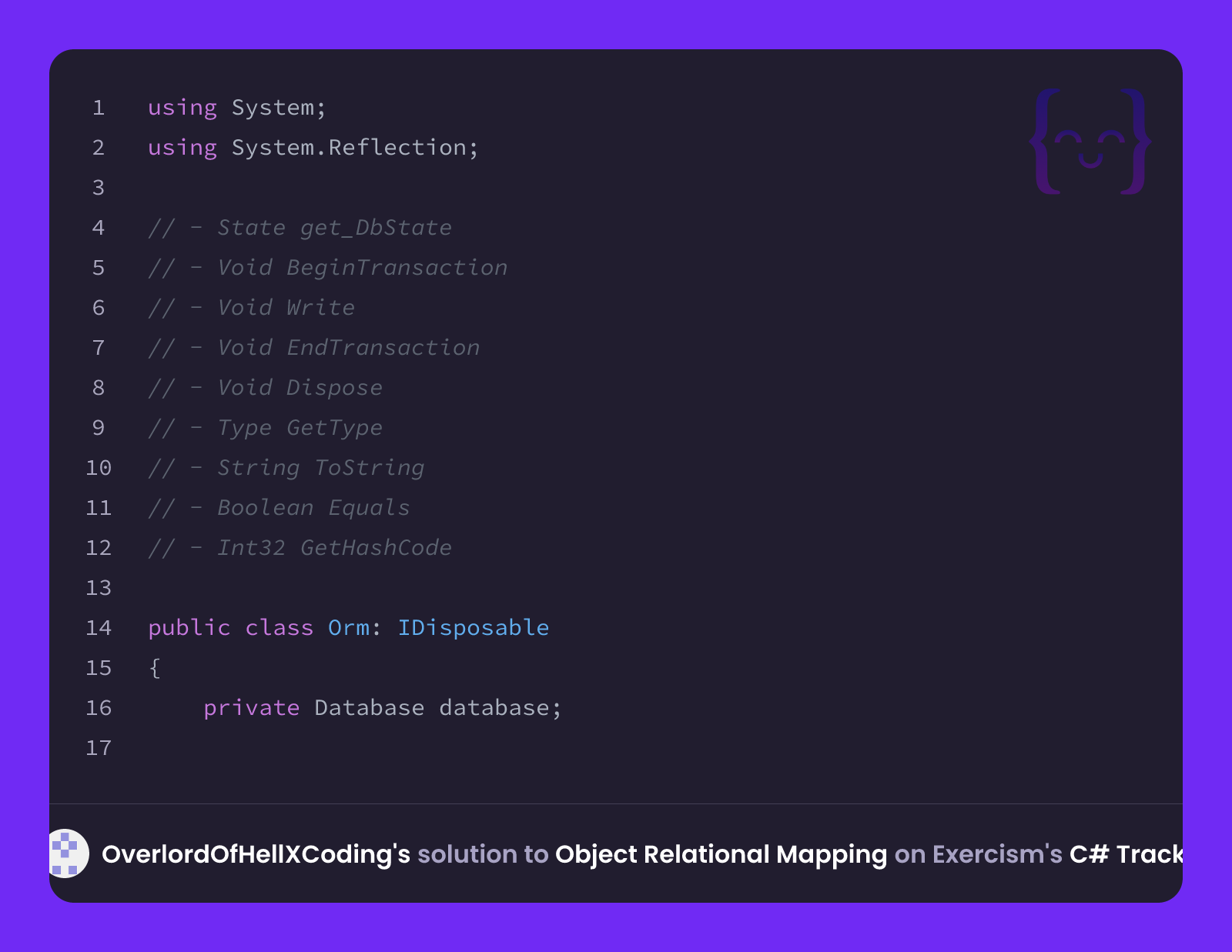OverlordOfHellXCoding's solution for Object Relational Mapping in C# on ...