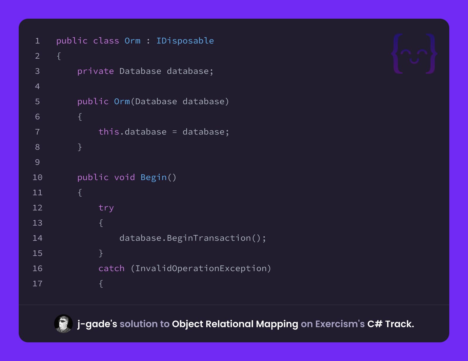 j-gade's solution for Object Relational Mapping in C# on Exercism