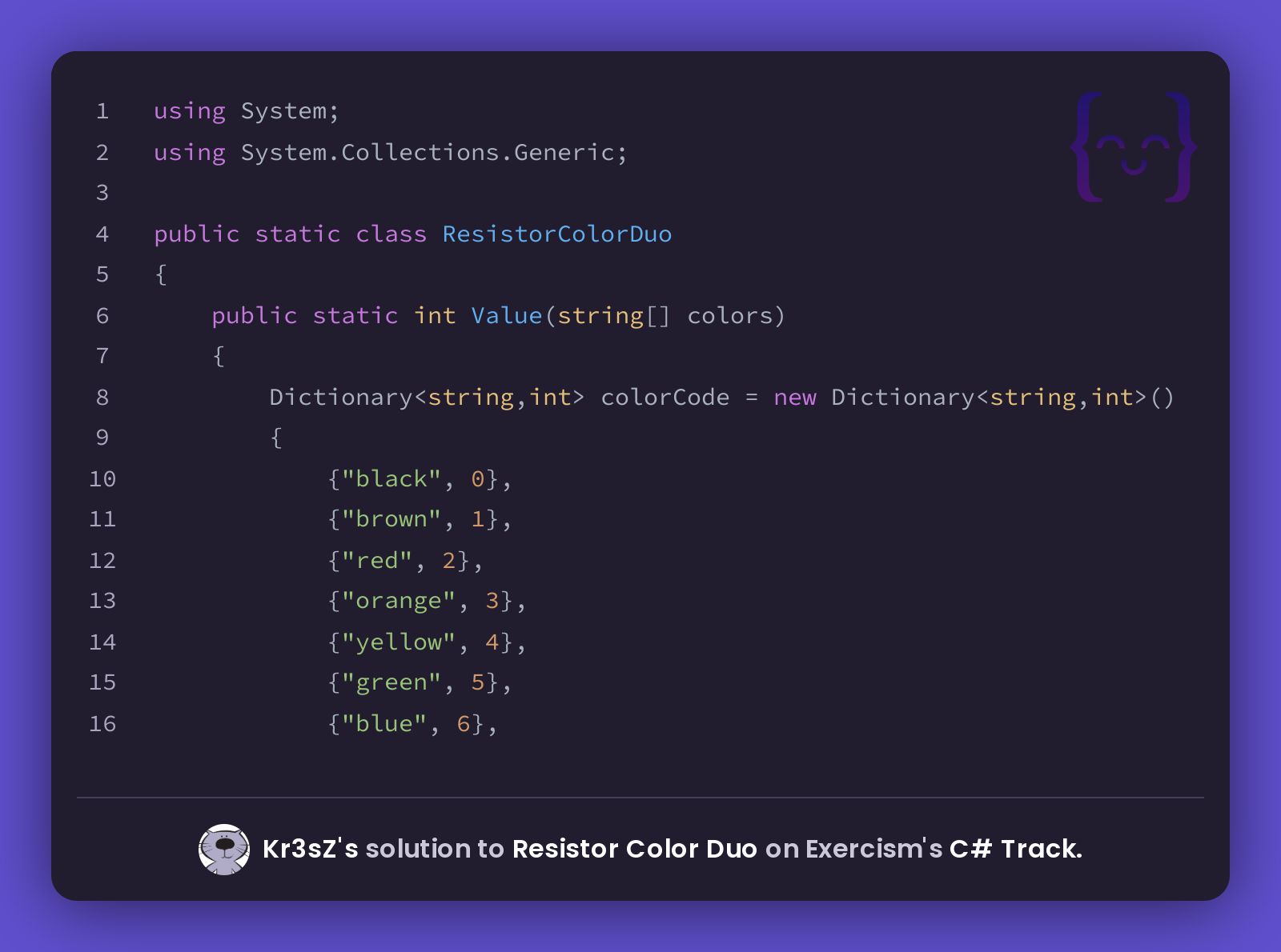 Kr3sZ's solution for Resistor Color Duo in C# on Exercism