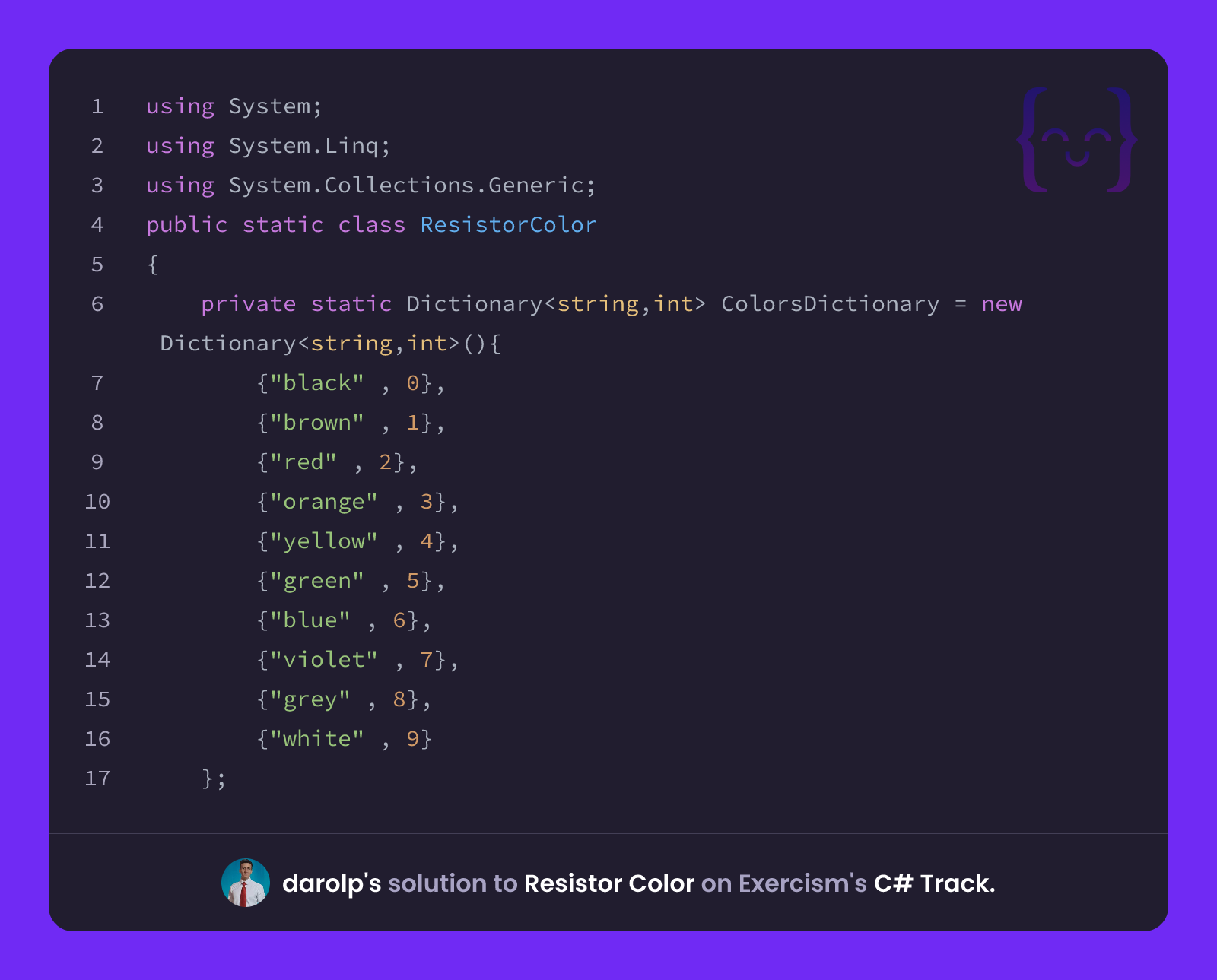 darolp's solution for Resistor Color in C# on Exercism