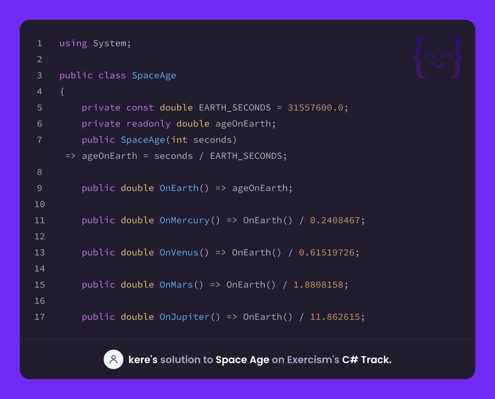 kere's solution for Space Age in C# on Exercism