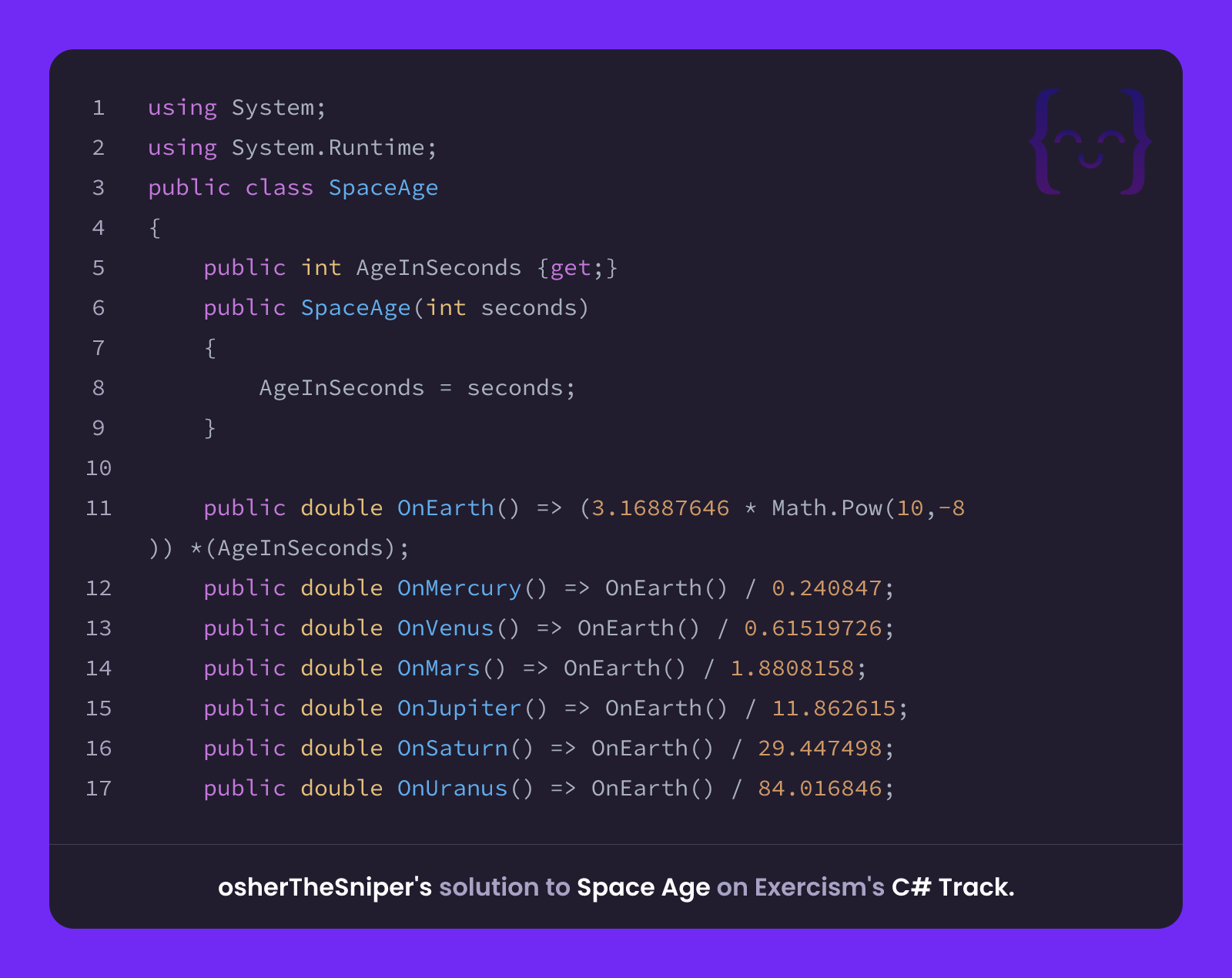 osherTheSniper's solution for Space Age in C# on Exercism