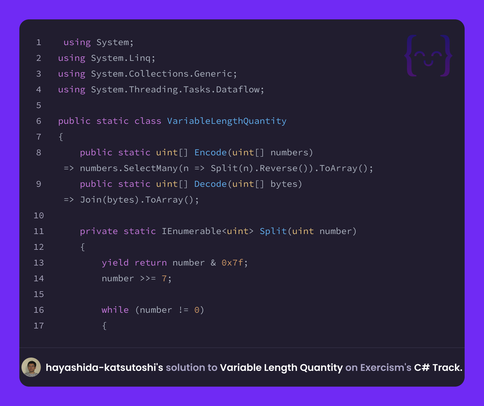hayashida-katsutoshi's solution for Variable Length Quantity in C# on ...