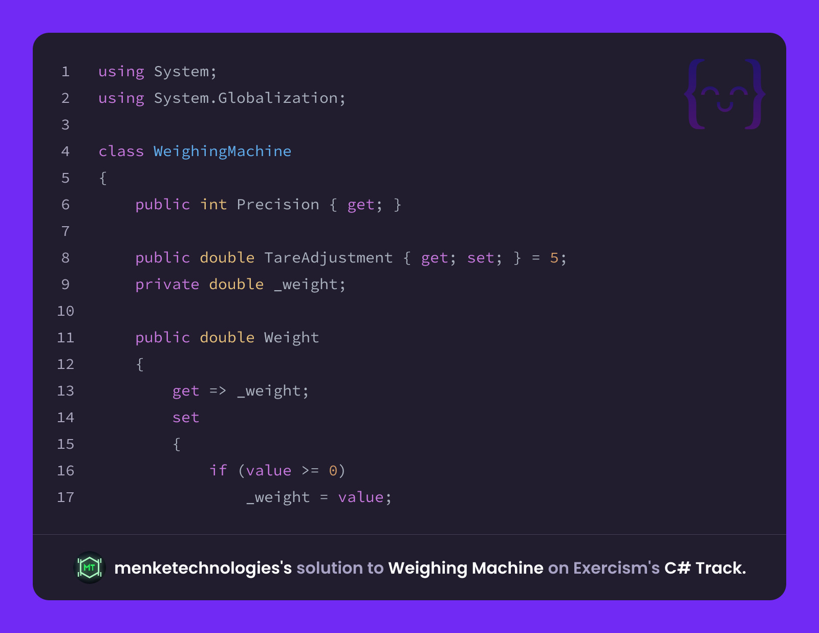 menketechnologies's solution for Weighing Machine in C# on Exercism