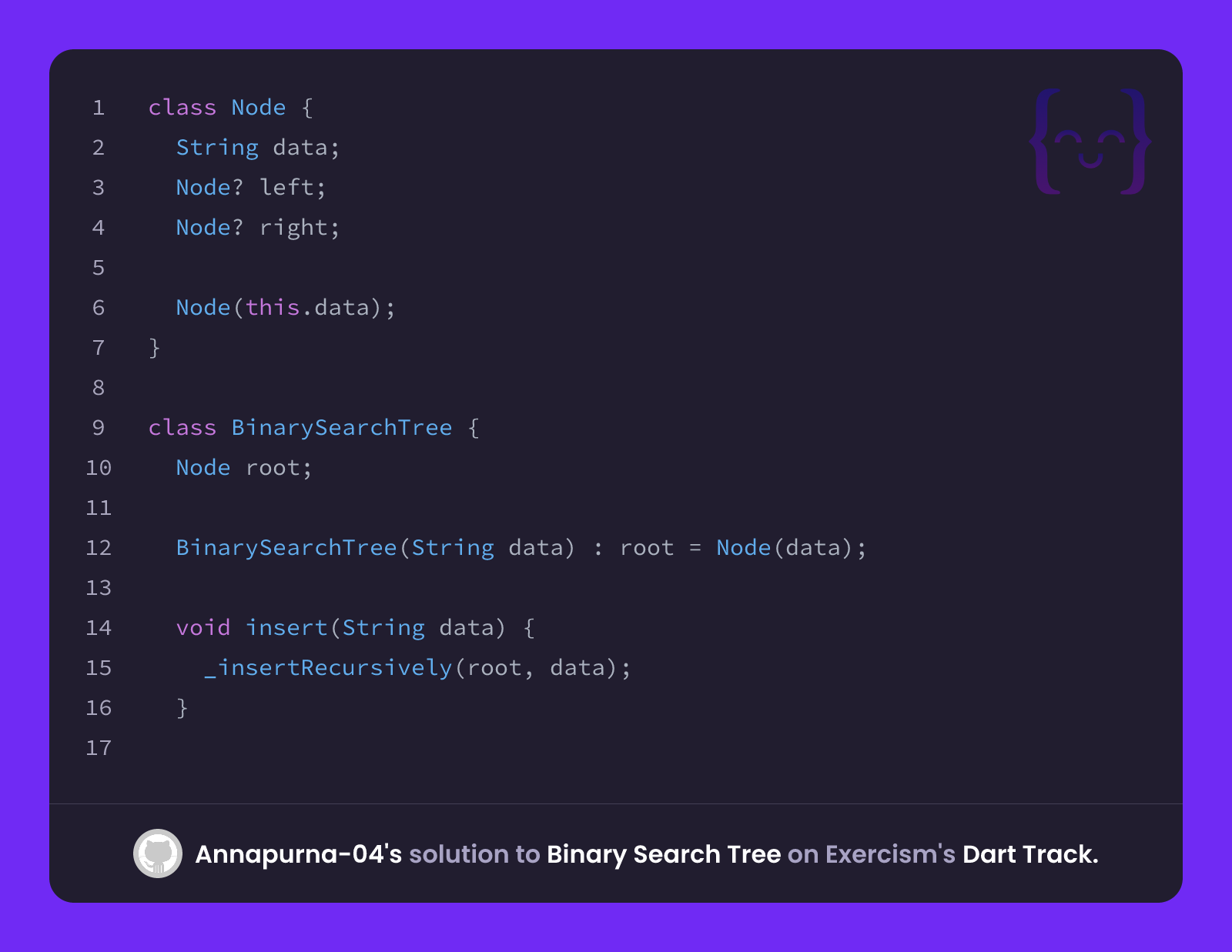 Annapurna-04's solution for Binary Search Tree in Dart on Exercism