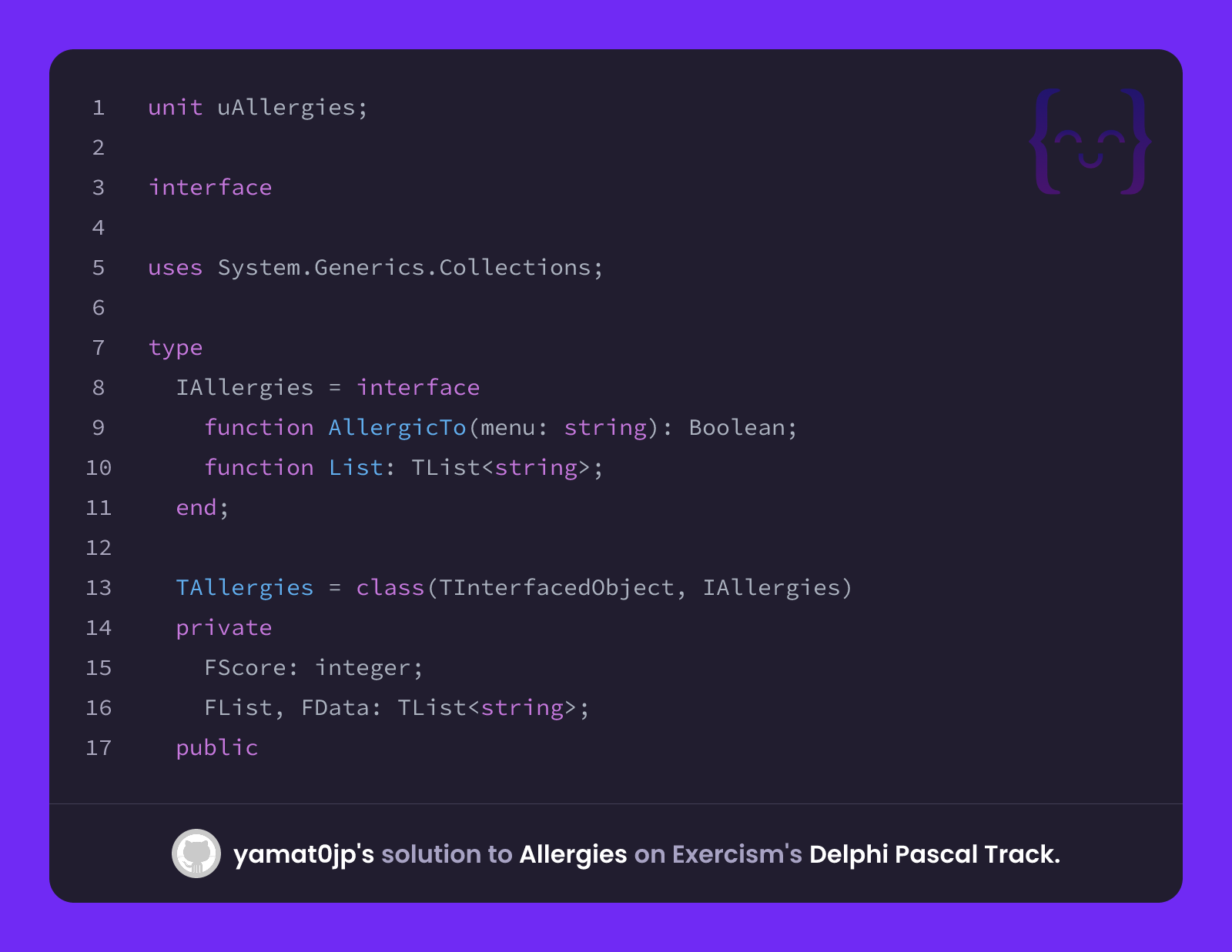 yamat0jp's solution for Allergies in Delphi Pascal on Exercism