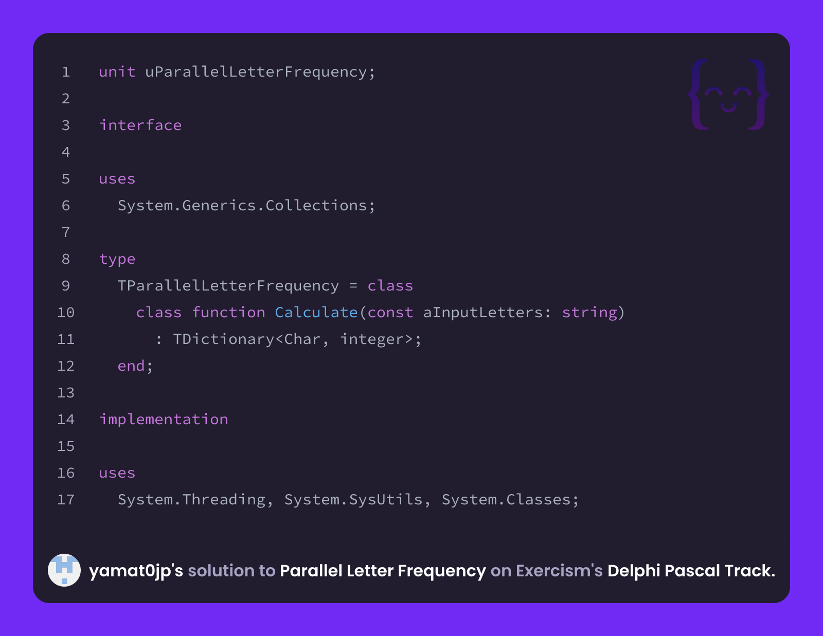 Pascal Letter yamat0jp's solution for Parallel Letter Frequency in Delphi Pascal on ...