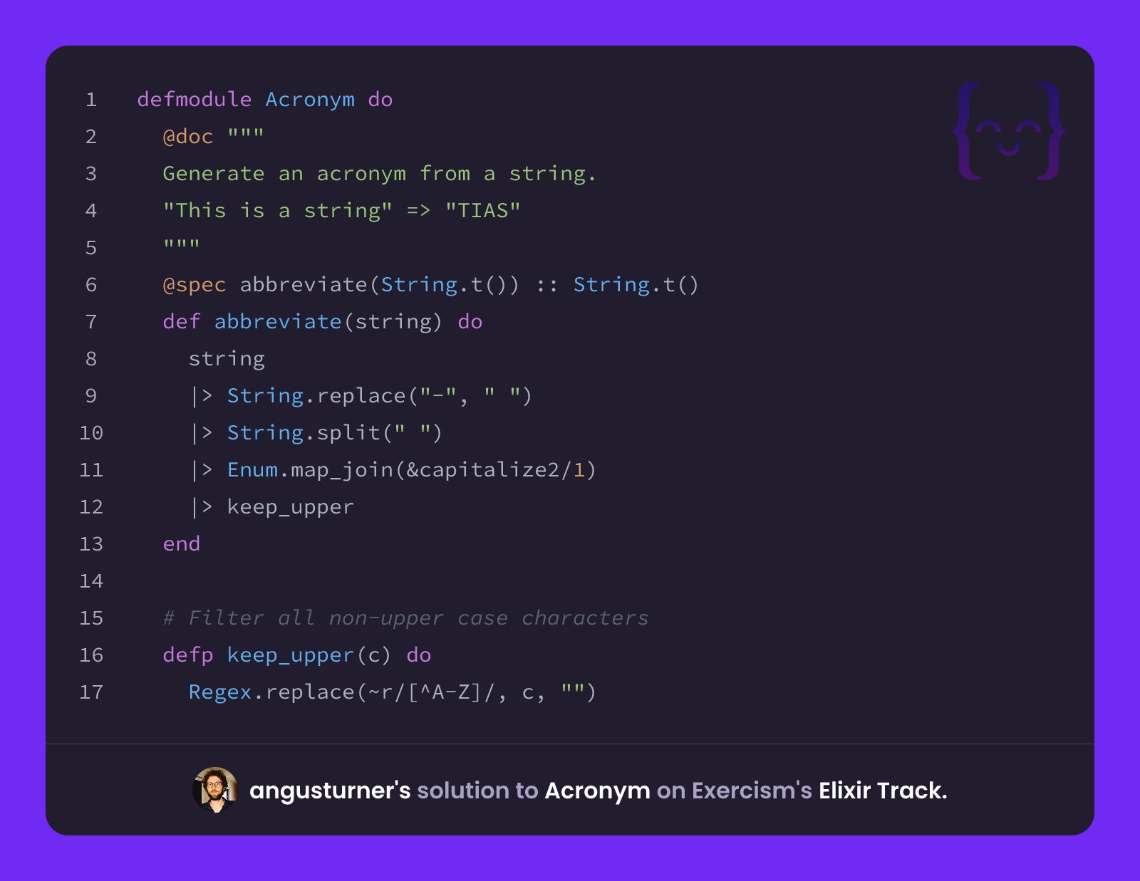 angusturner's solution for Acronym in Elixir on Exercism