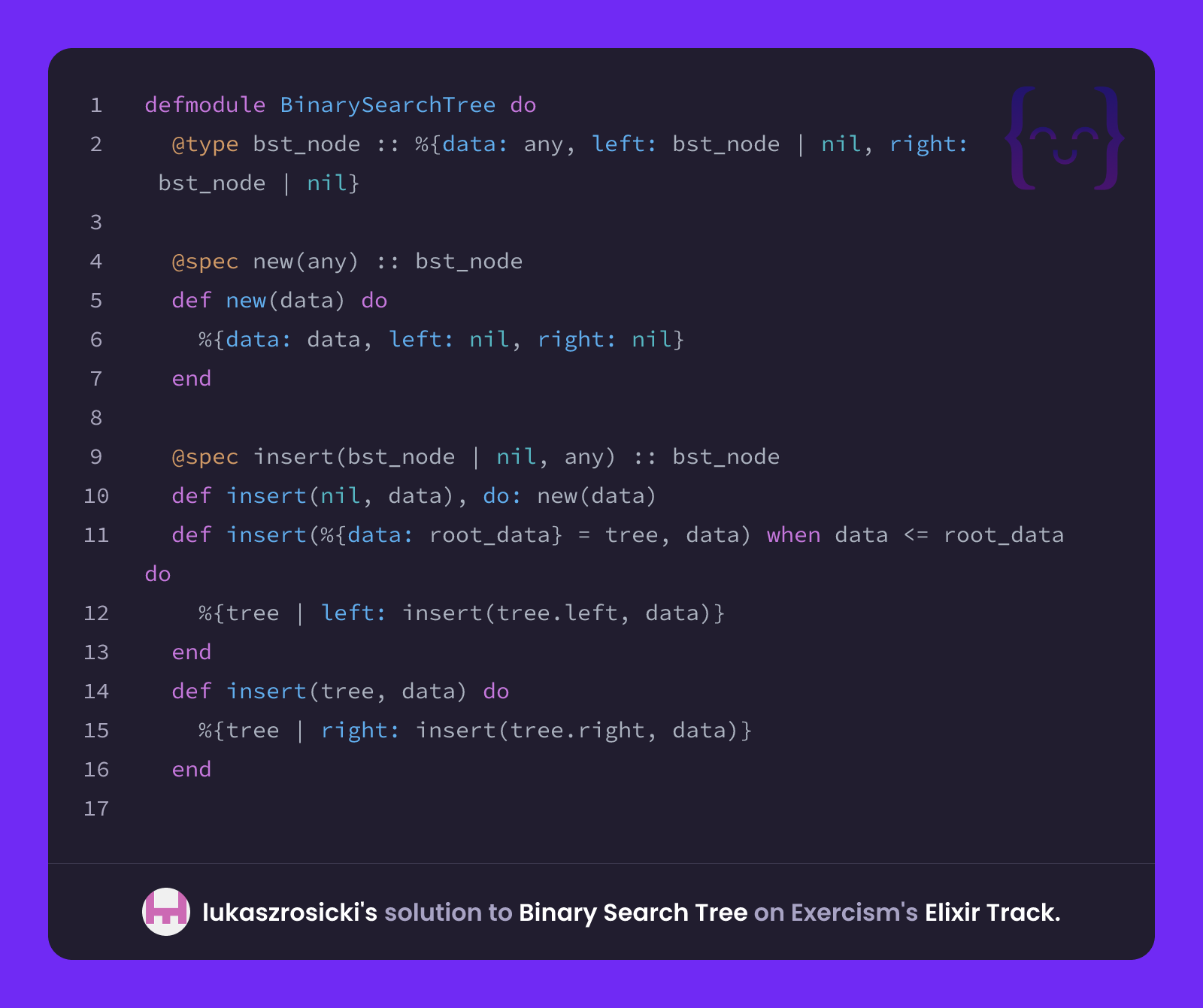 lukaszrosicki's solution for Binary Search Tree in Elixir on Exercism
