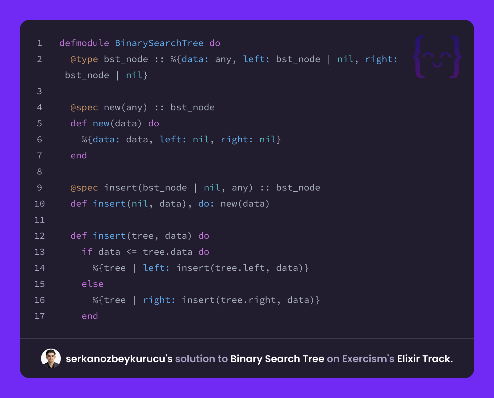 serkanozbeykurucu's solution for Binary Search Tree in Elixir on Exercism