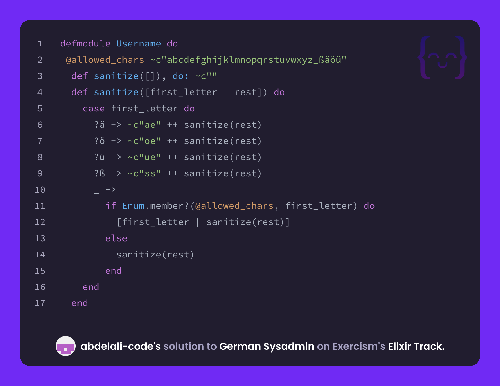 Germany Language Code abdelali-code's solution for German Sysadmin in Elixir on Exercism