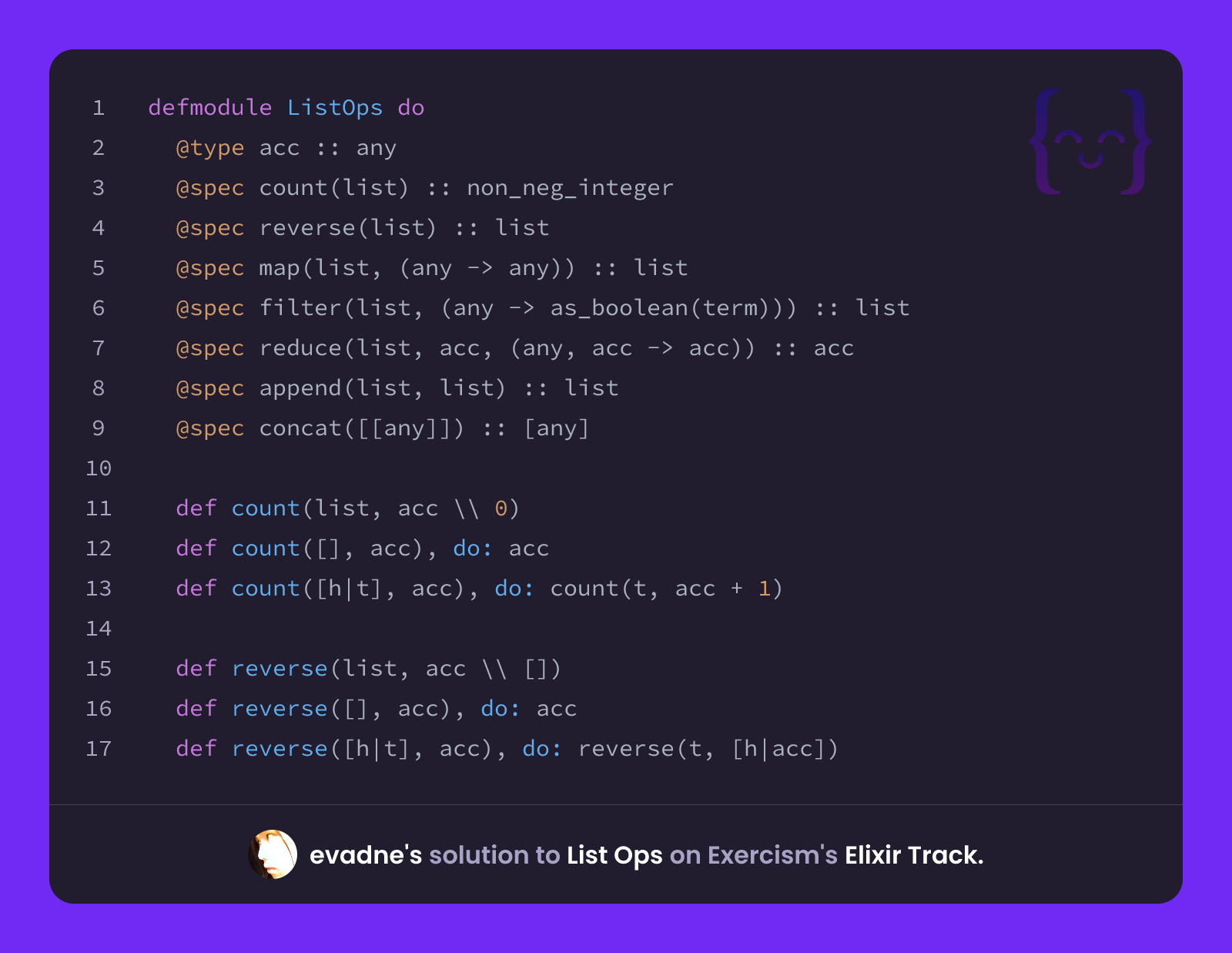 evadne's solution for List Ops in Elixir on Exercism