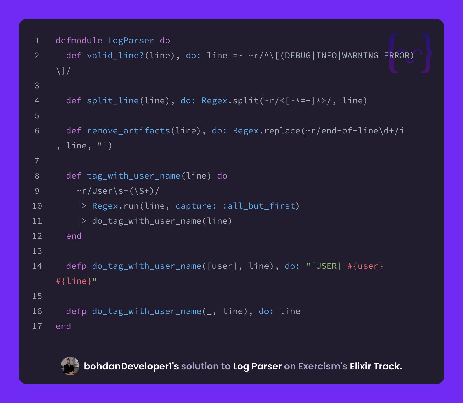 bohdanDeveloper1's solution for Log Parser in Elixir on Exercism