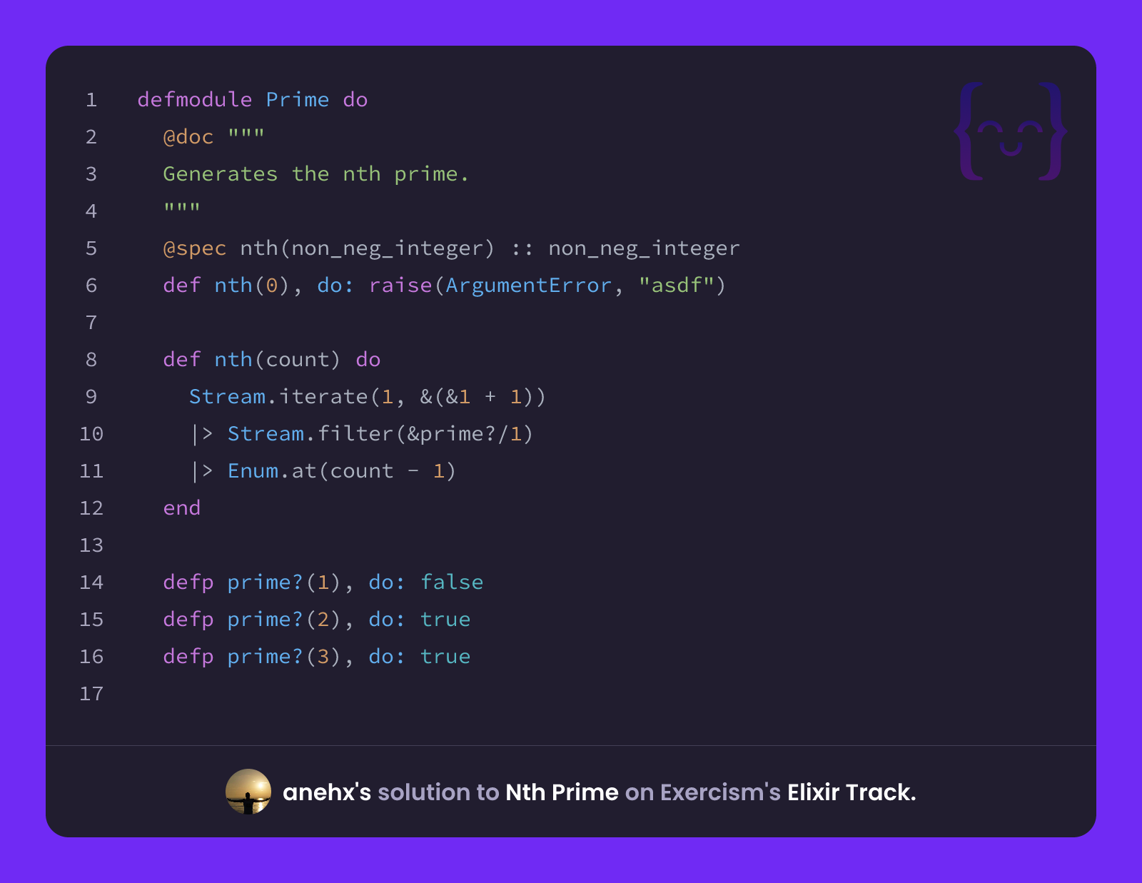 Prime Elixir anehx's solution for Nth Prime in Elixir on Exercism