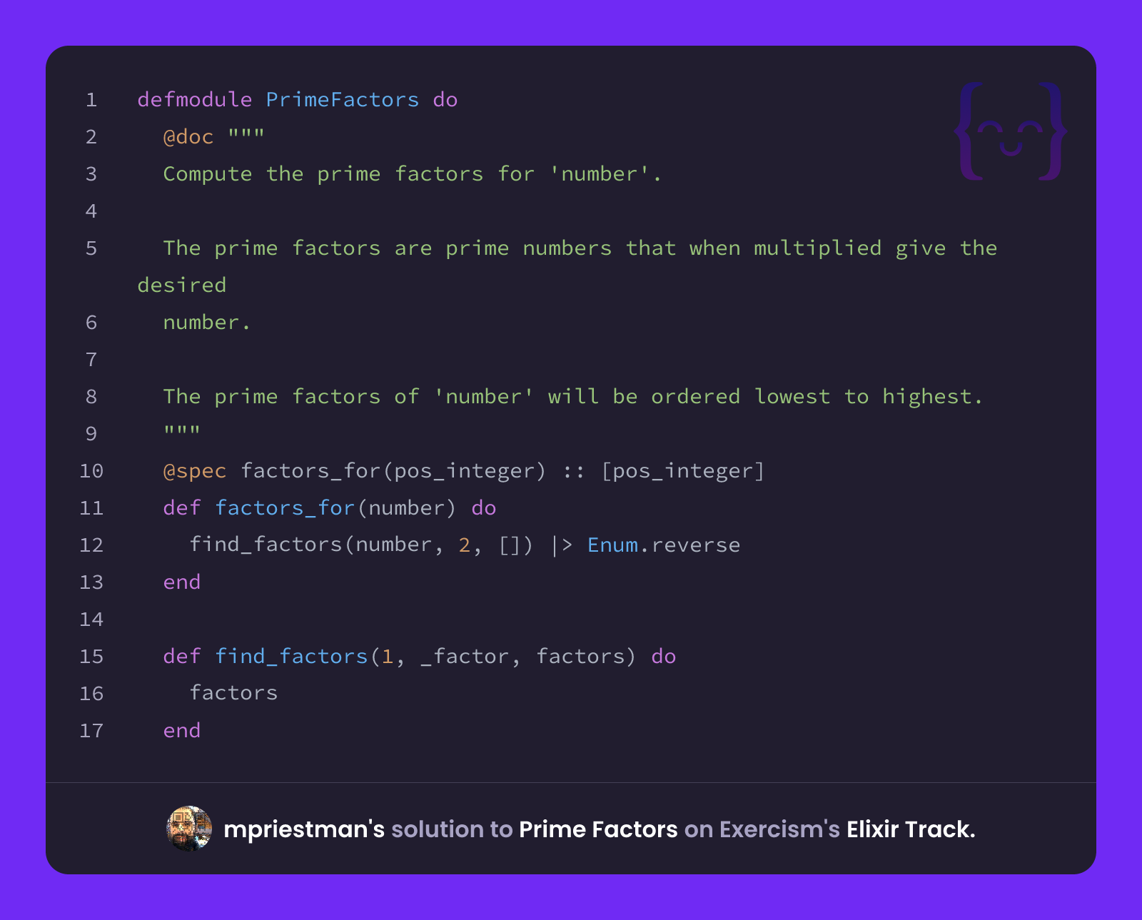 Prime Elixir mpriestman's solution for Prime Factors in Elixir on Exercism