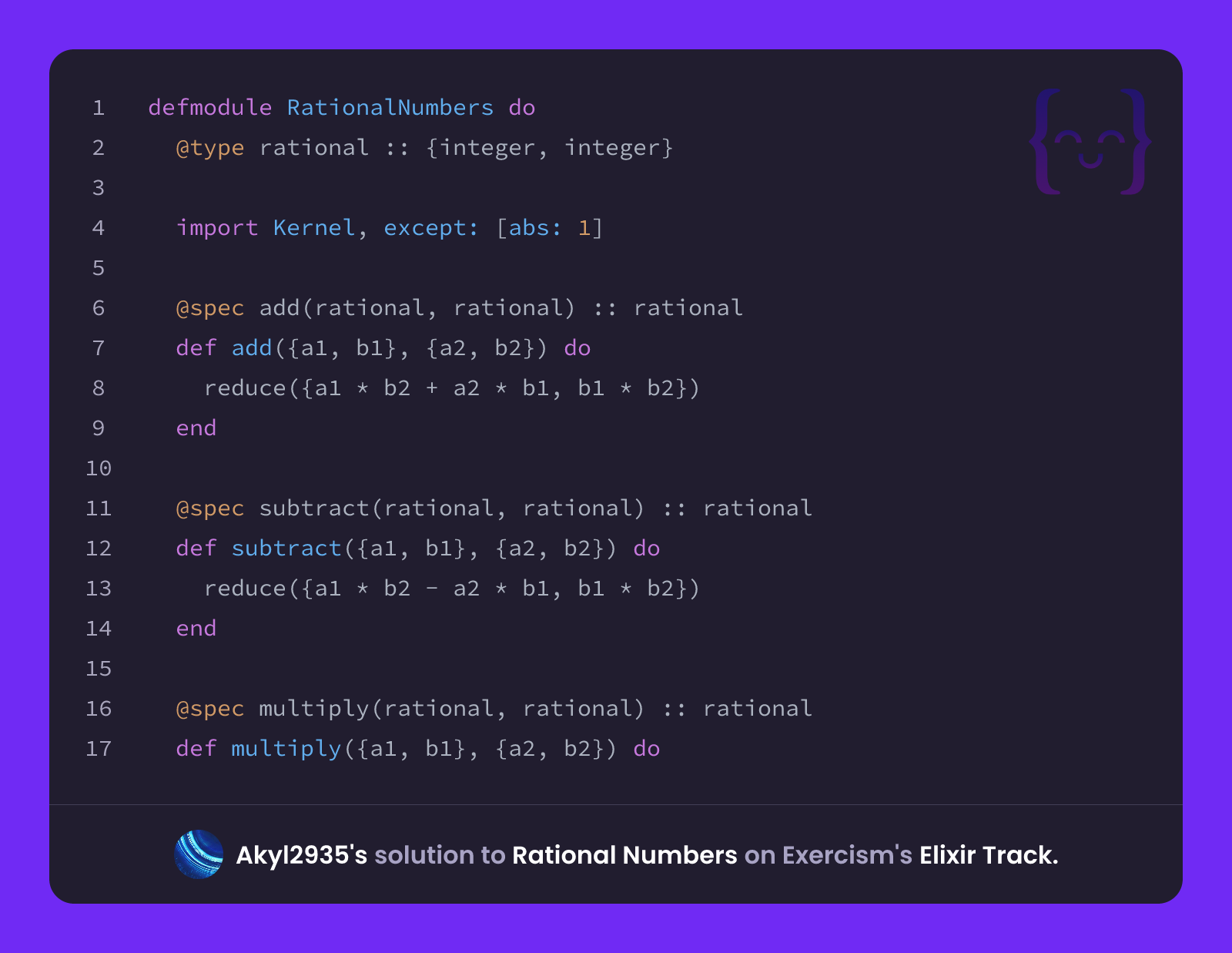 Akyl2935's solution for Rational Numbers in Elixir on Exercism