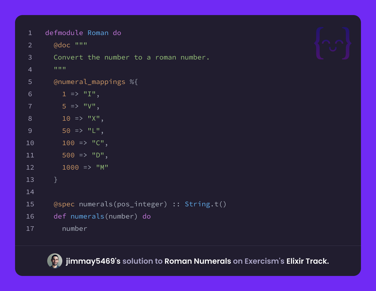 jimmay5469's solution for Roman Numerals in Elixir on Exercism