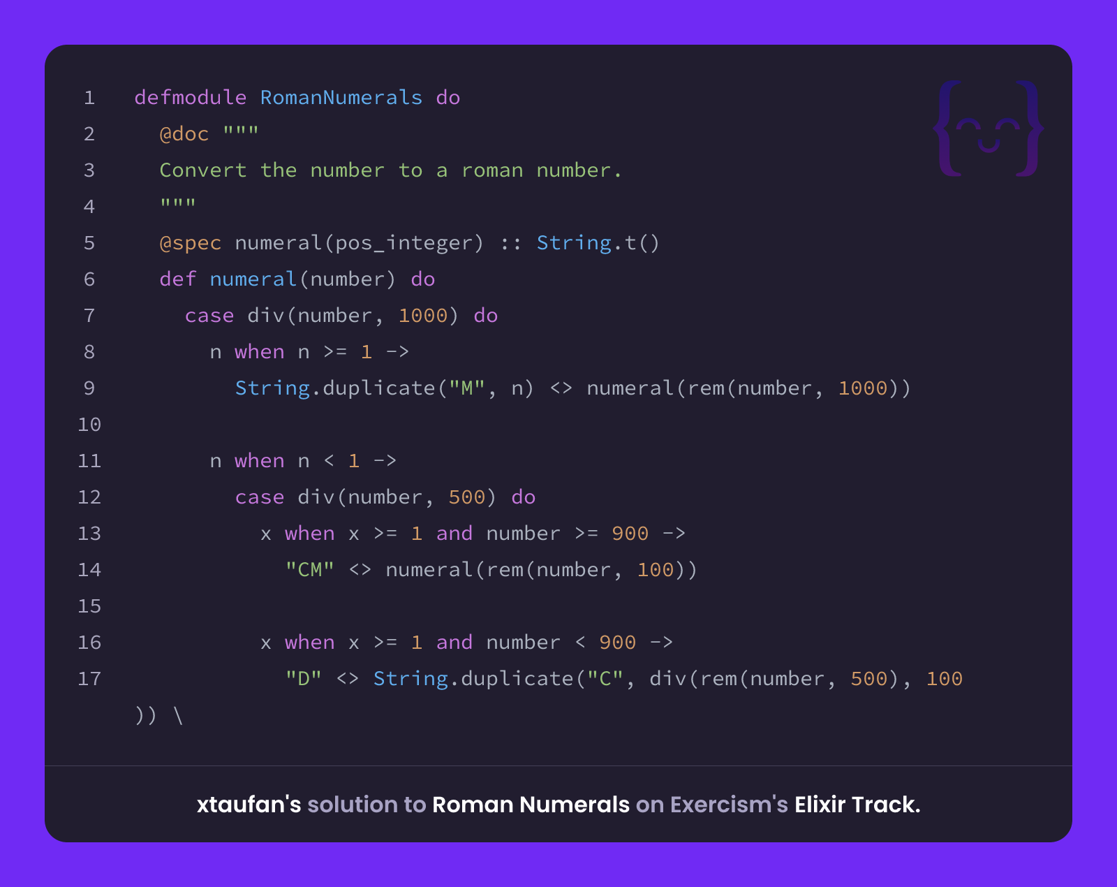 xtaufan's solution for Roman Numerals in Elixir on Exercism