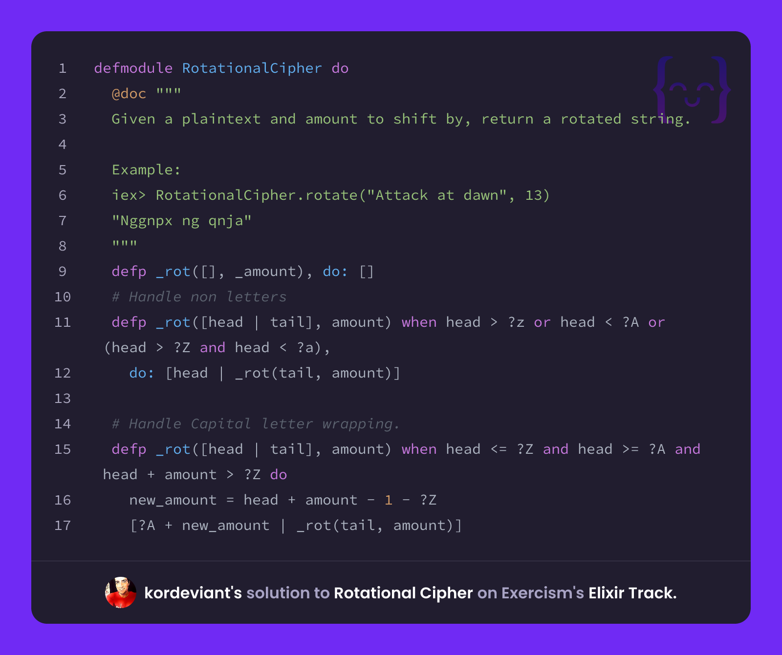 kordeviant's solution for Rotational Cipher in Elixir on Exercism