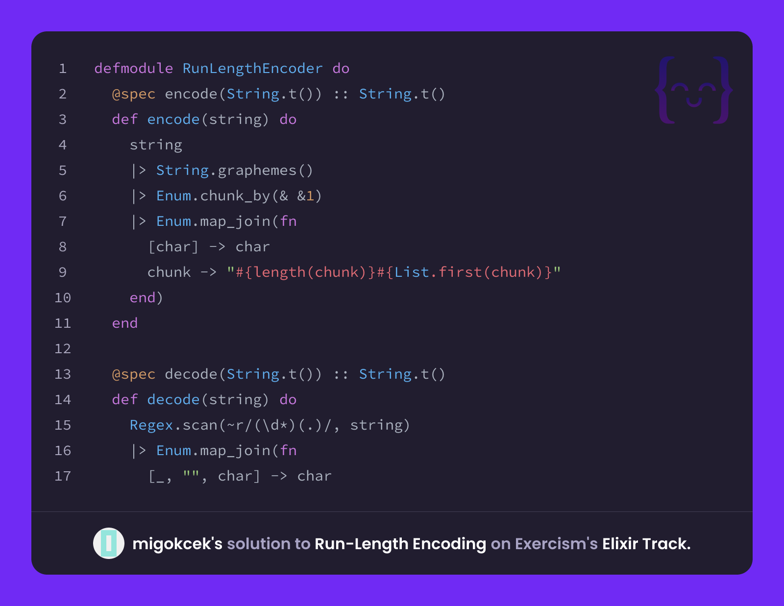 migokcek's solution for Run-Length Encoding in Elixir on Exercism