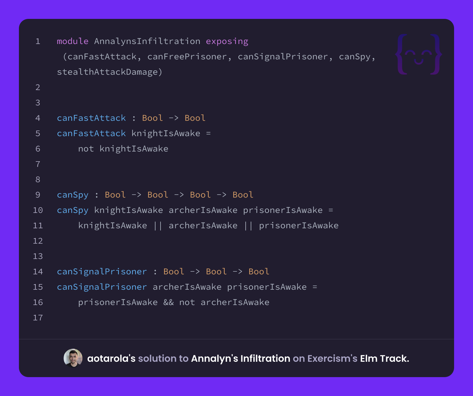 aotarola's solution for Annalyn's Infiltration in Elm on Exercism