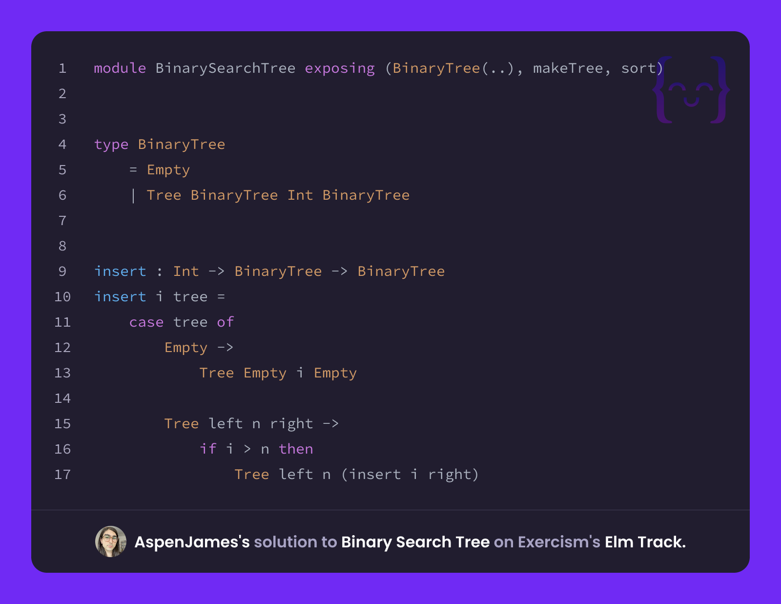 AspenJames's solution for Binary Search Tree in Elm on Exercism