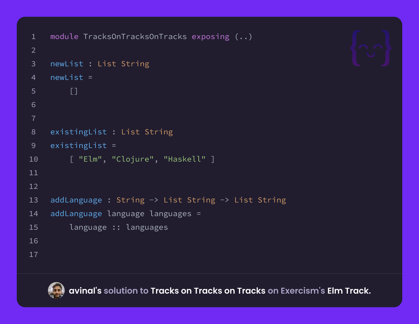 avinal's solution for Tracks on Tracks on Tracks in Elm on Exercism