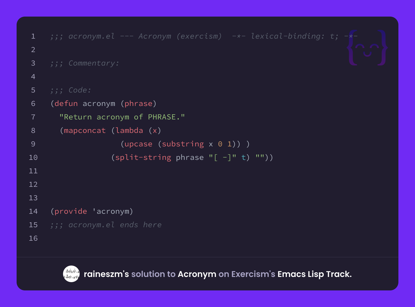 raineszm's solution for Acronym in Emacs Lisp on Exercism