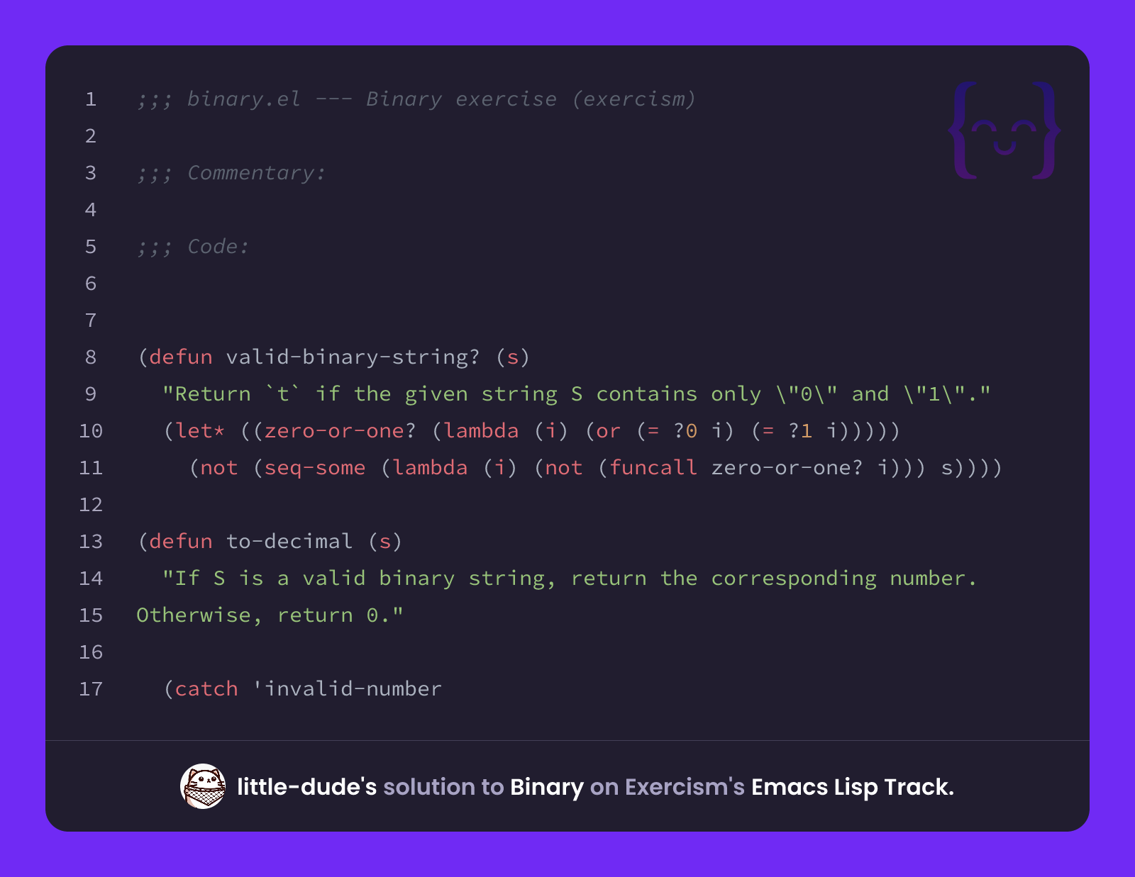 little-dude's solution for Binary in Emacs Lisp on Exercism