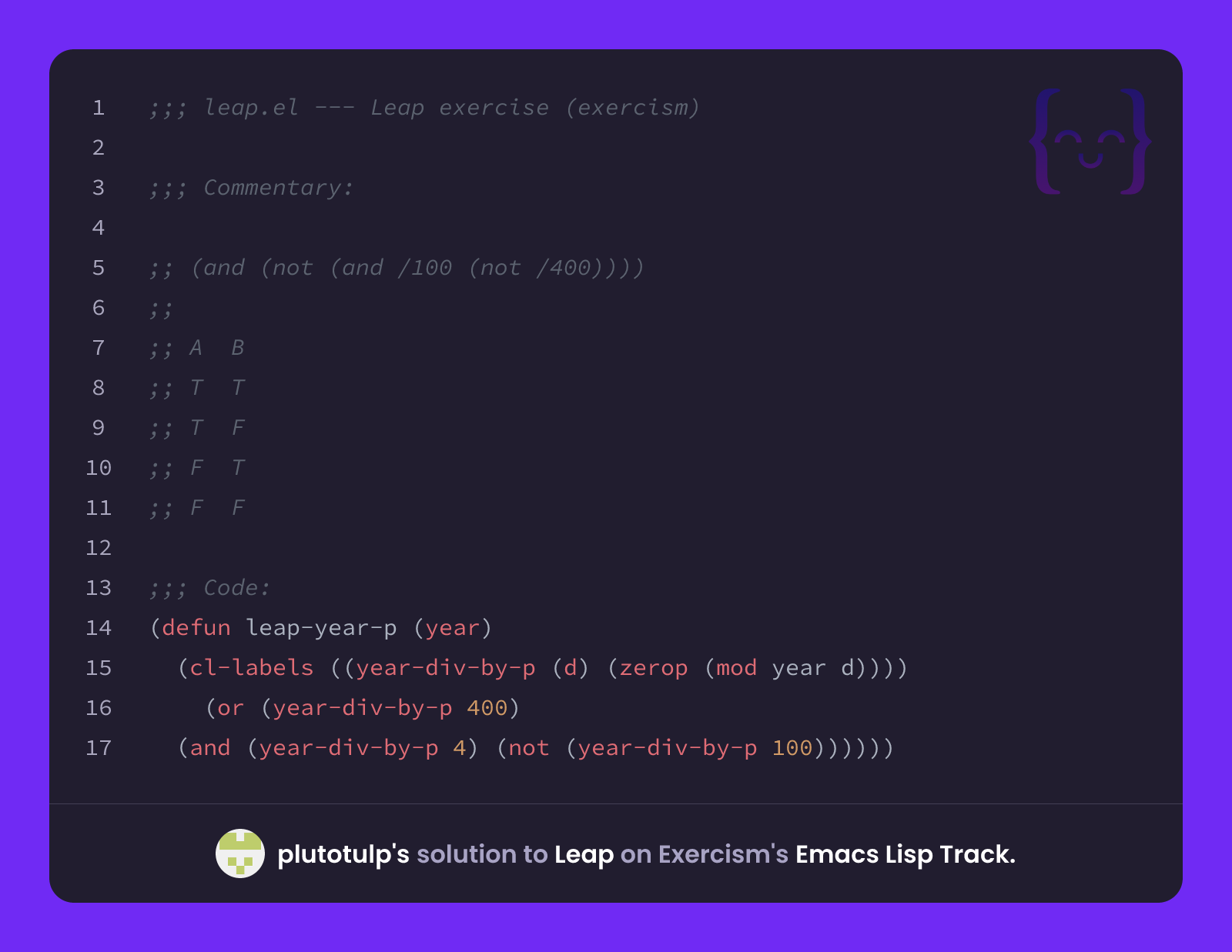 plutotulp's solution for Leap in Emacs Lisp on Exercism