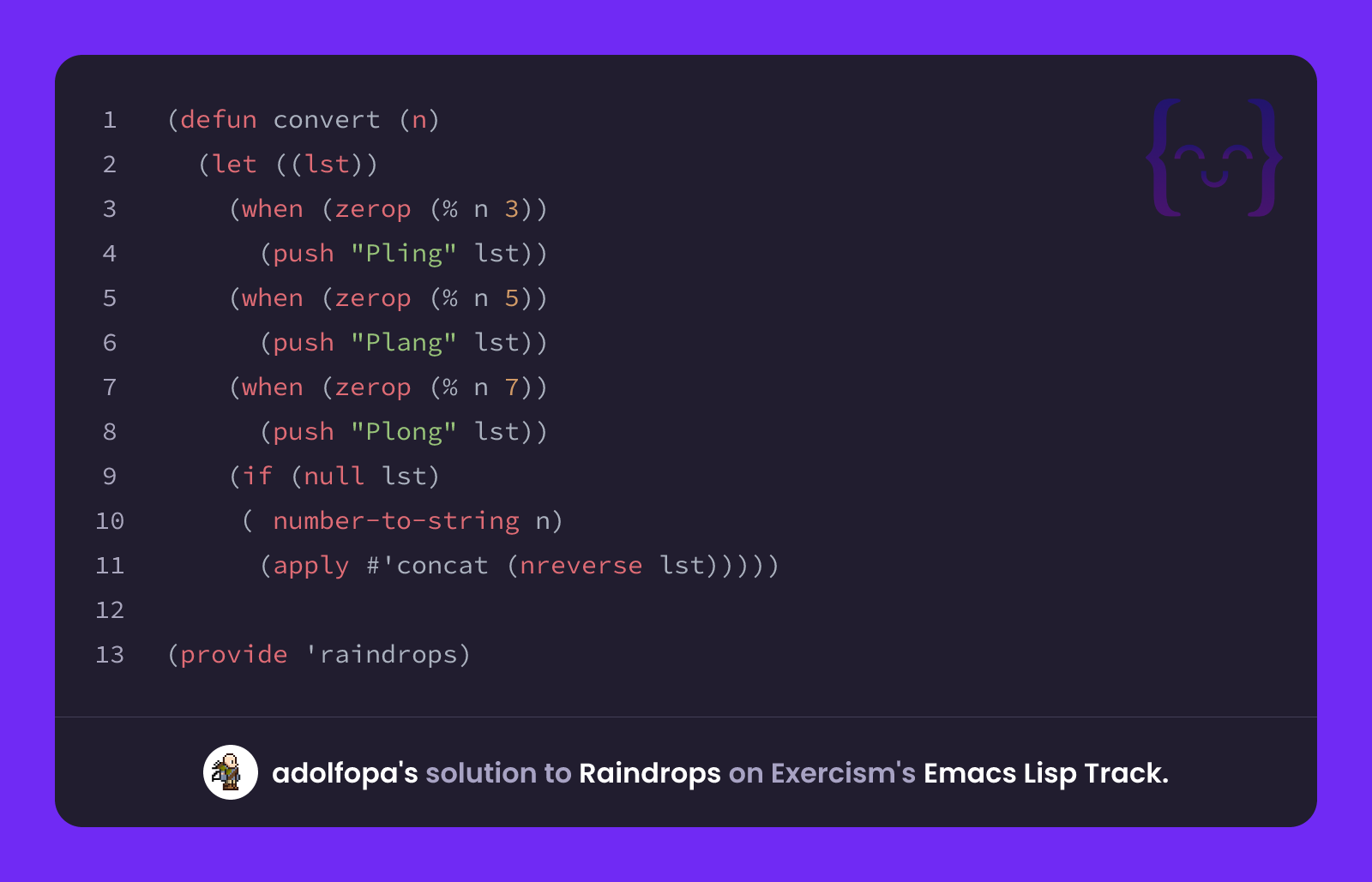 adolfopa's solution for Raindrops in Emacs Lisp on Exercism
