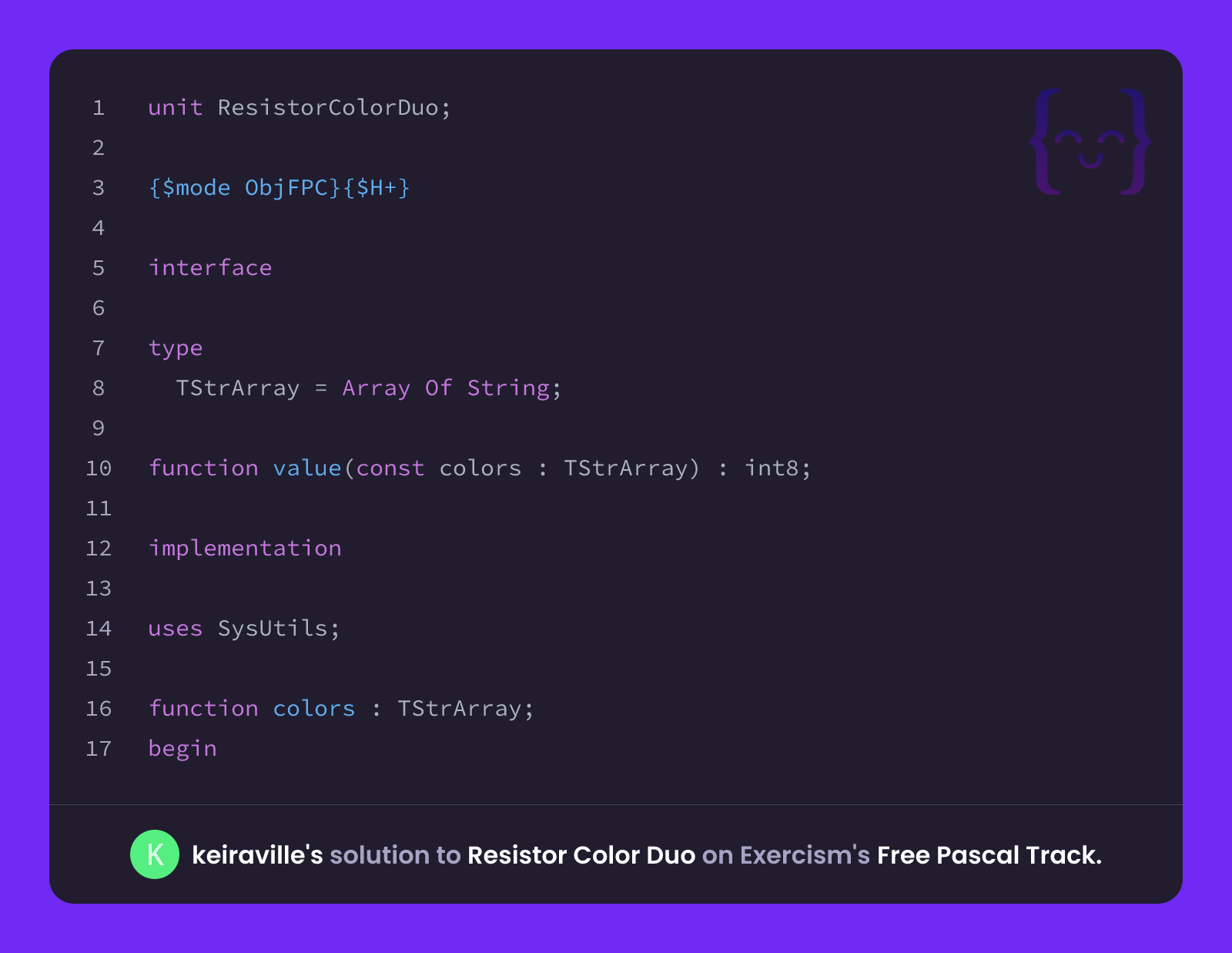 keiraville's solution for Resistor Color Duo in Free Pascal on Exercism