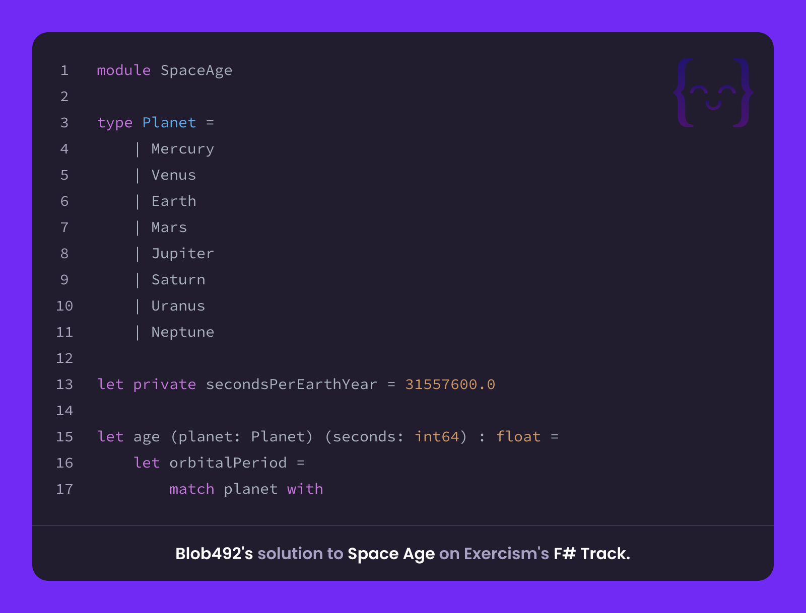 Blob492's solution for Space Age in F# on Exercism