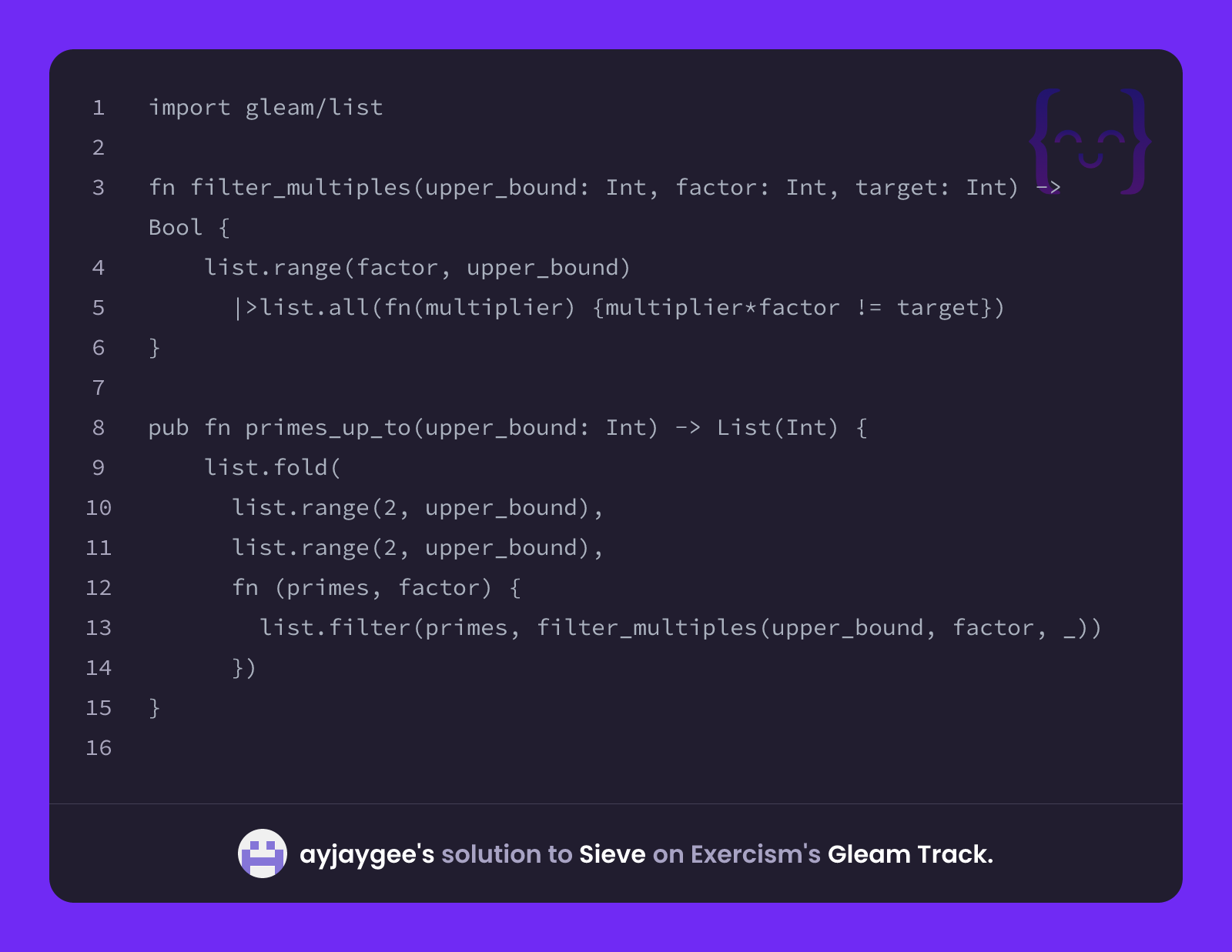 ayjaygee's solution for Sieve in Gleam on Exercism