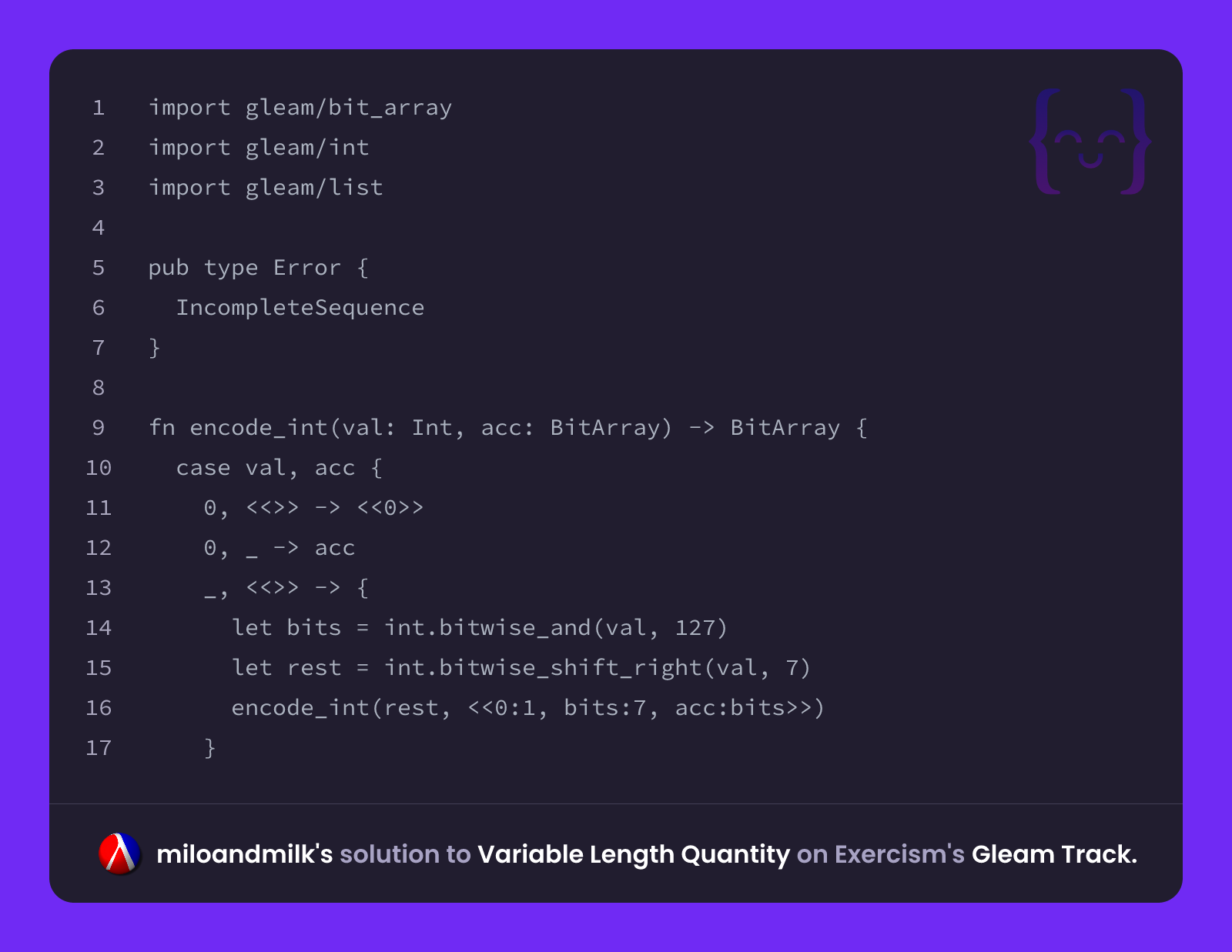 miloandmilk's solution for Variable Length Quantity in Gleam on Exercism