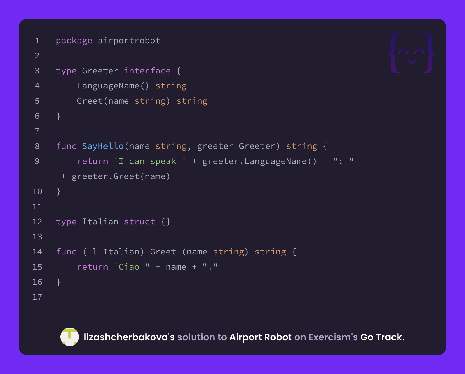 lizashcherbakova's solution for Airport Robot in Go on Exercism
