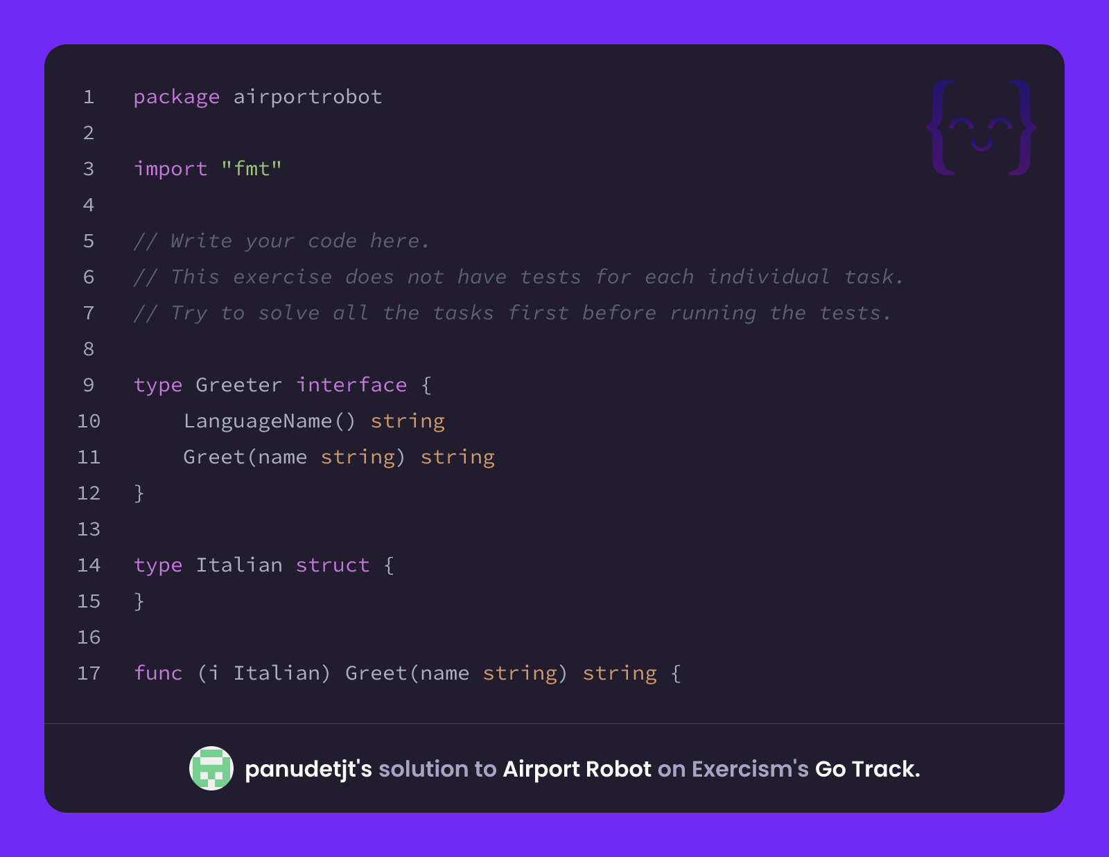 panudetjt's solution for Airport Robot in Go on Exercism