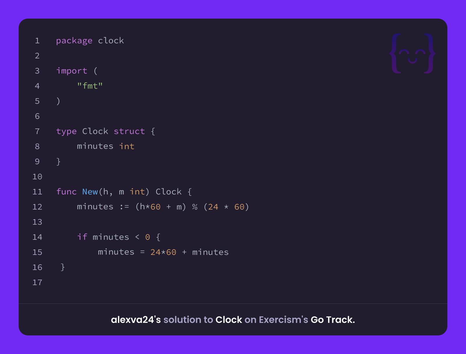 alexva24's solution for Clock in Go on Exercism