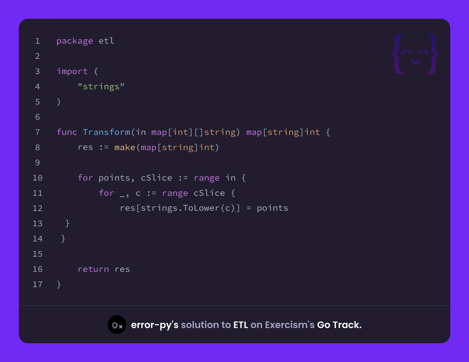 error-py's solution for ETL in Go on Exercism