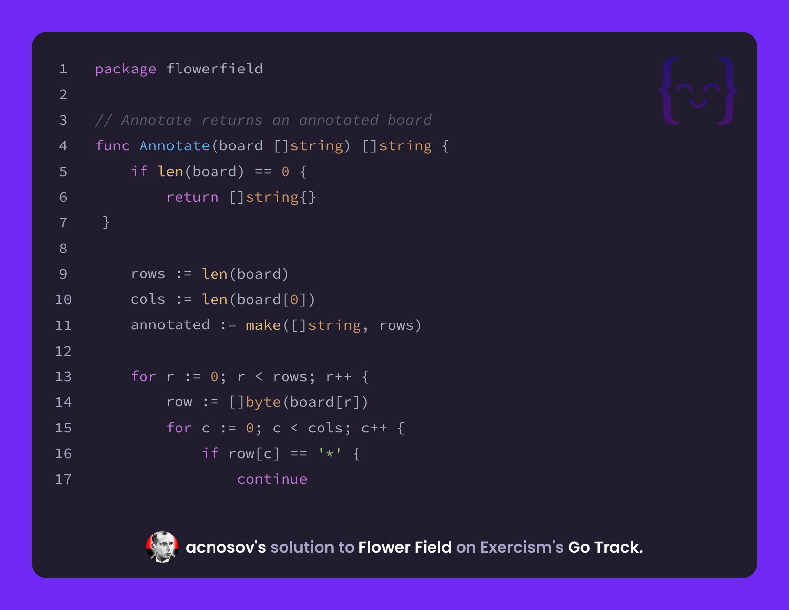 acnosov's solution for Flower Field in Go on Exercism