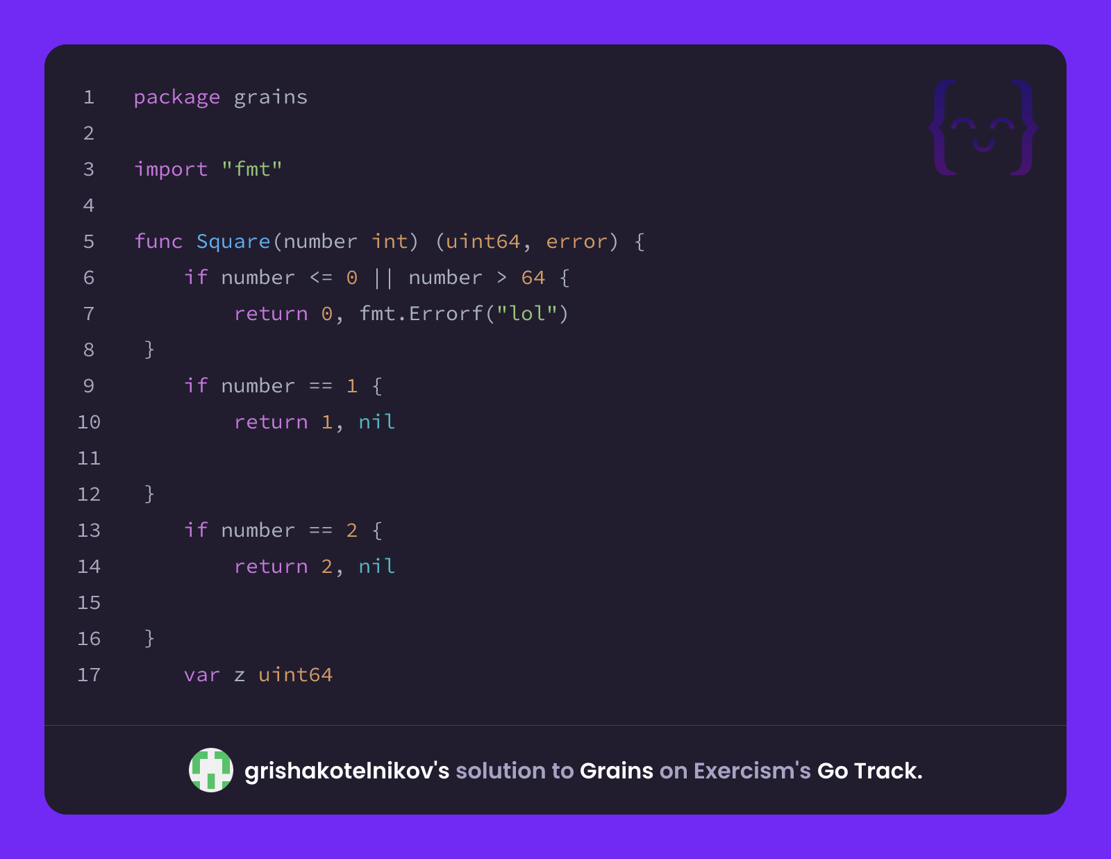 grishakotelnikov's solution for Grains in Go on Exercism