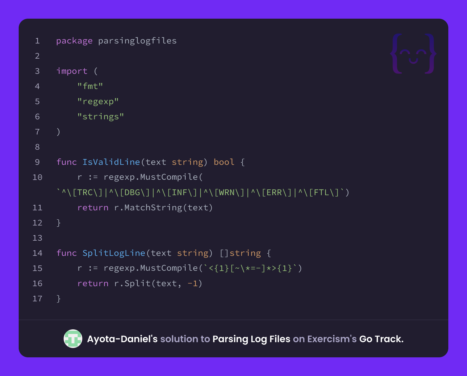 Ayota-Daniel's solution for Parsing Log Files in Go on Exercism