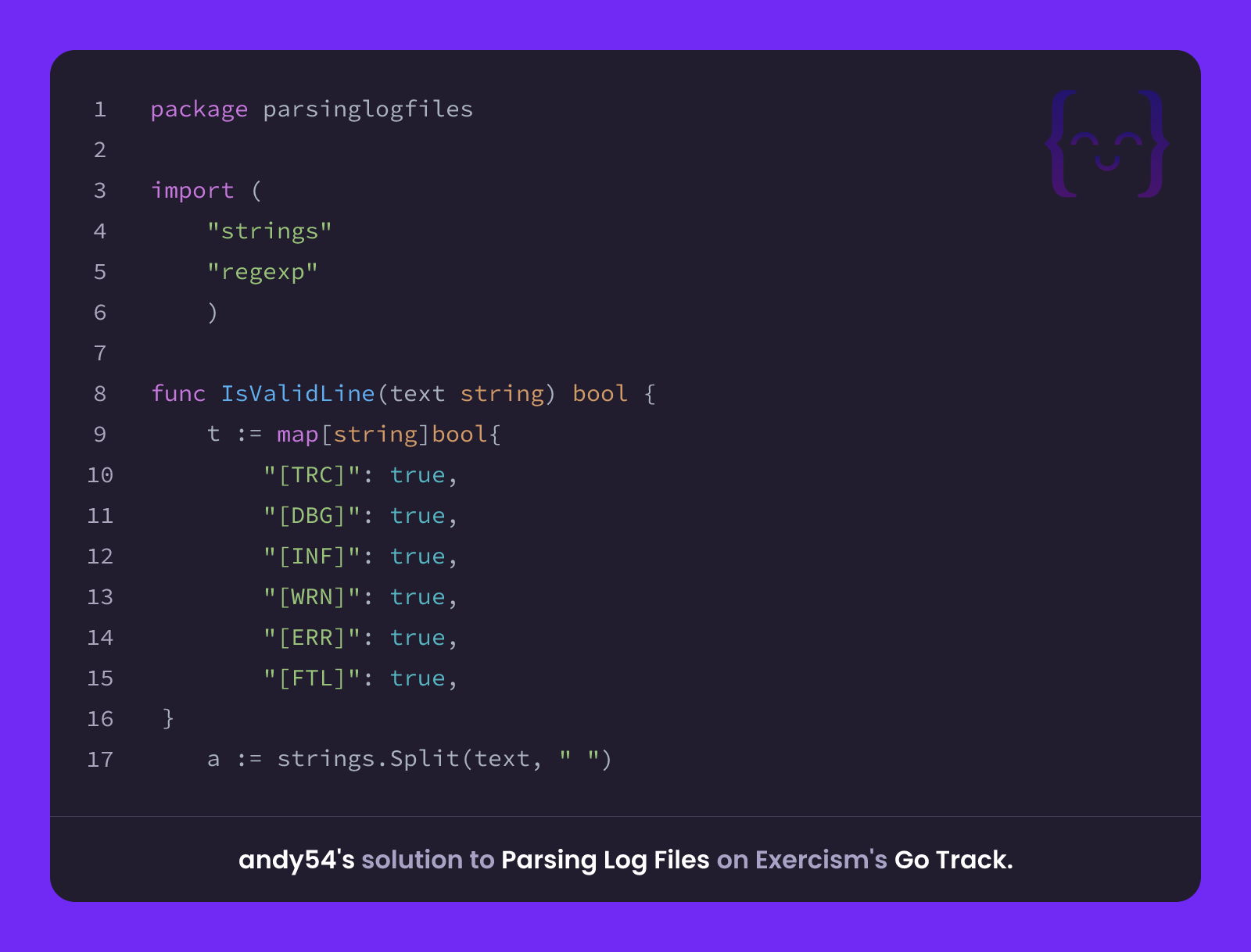andy54's solution for Parsing Log Files in Go on Exercism