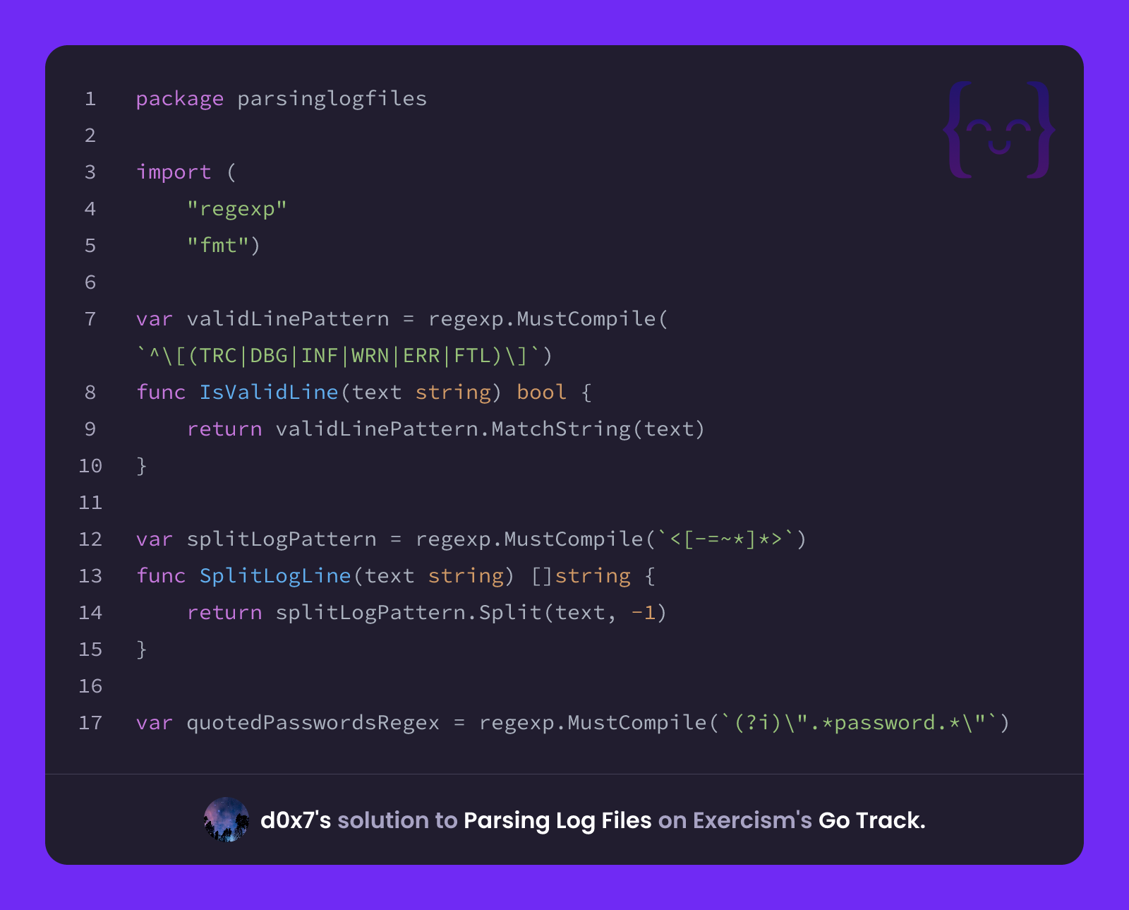 d0x7's solution for Parsing Log Files in Go on Exercism