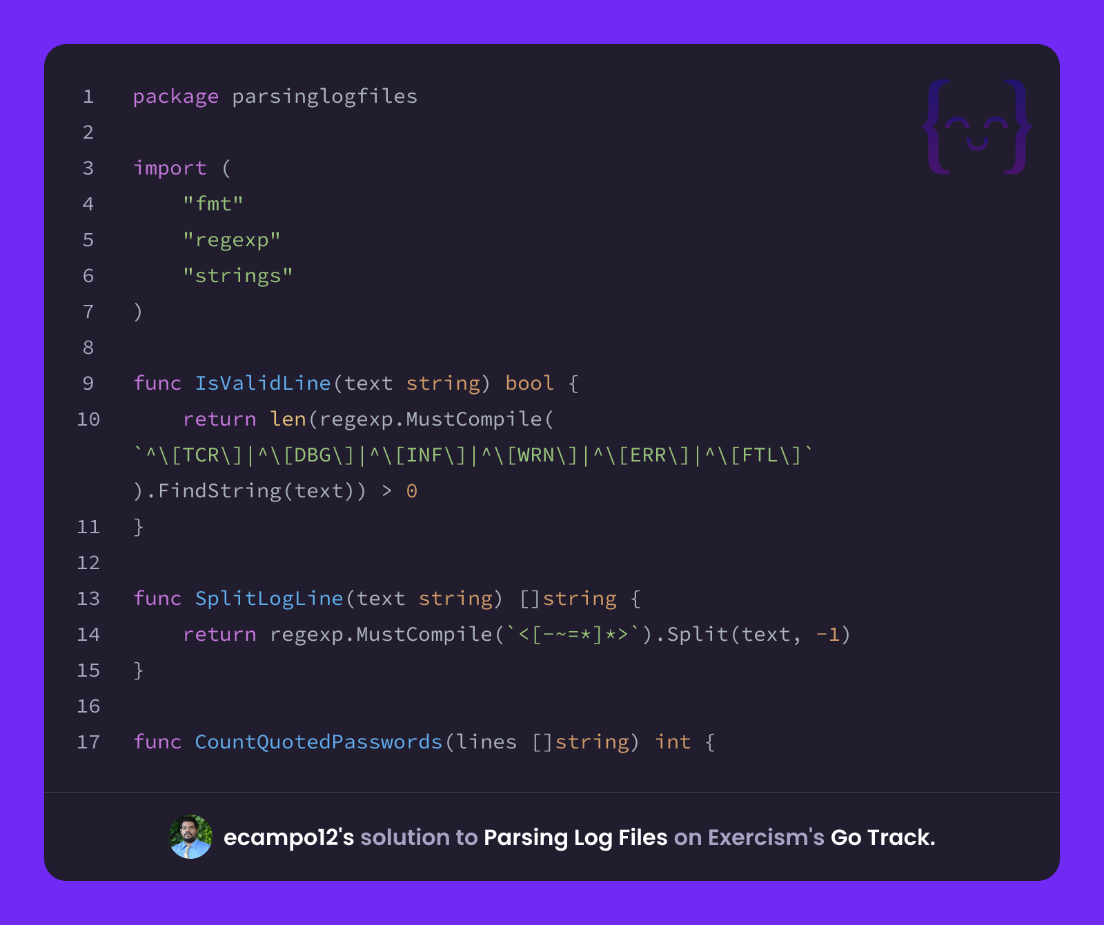 ecampo12's solution for Parsing Log Files in Go on Exercism