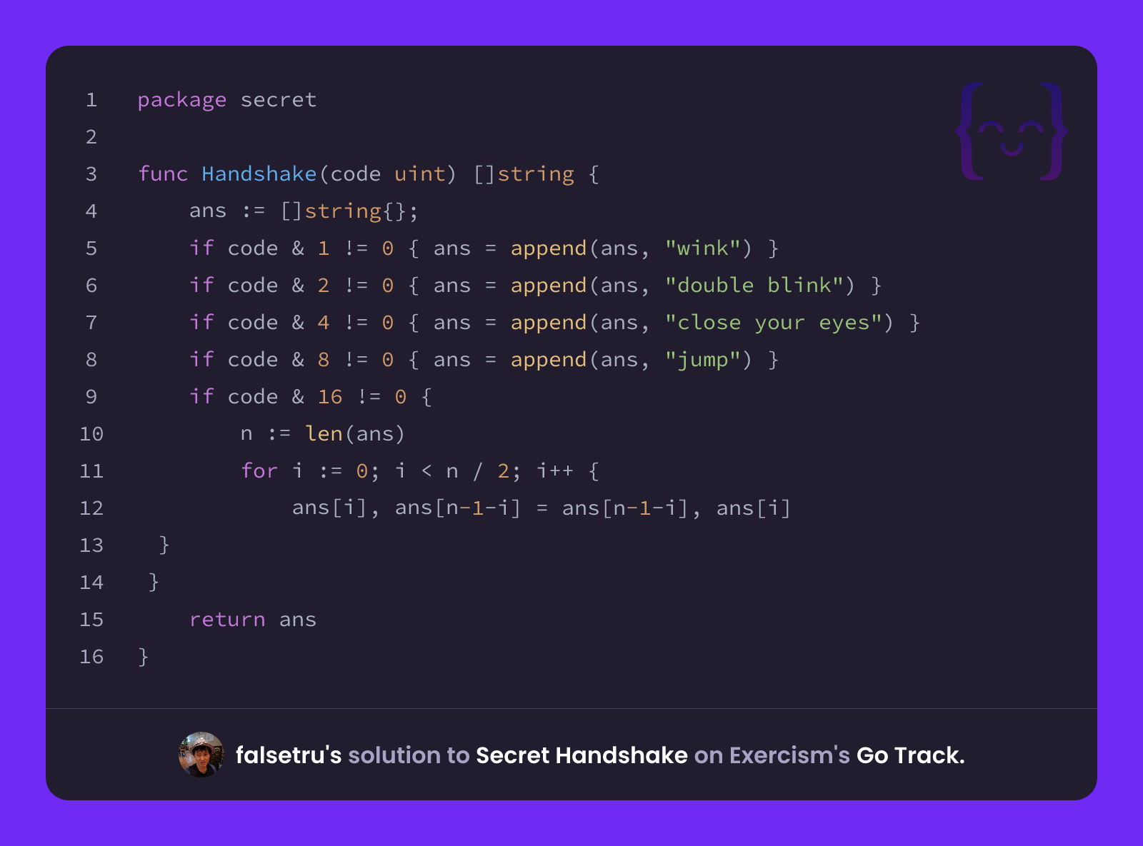 falsetru's solution for Secret Handshake in Go on Exercism