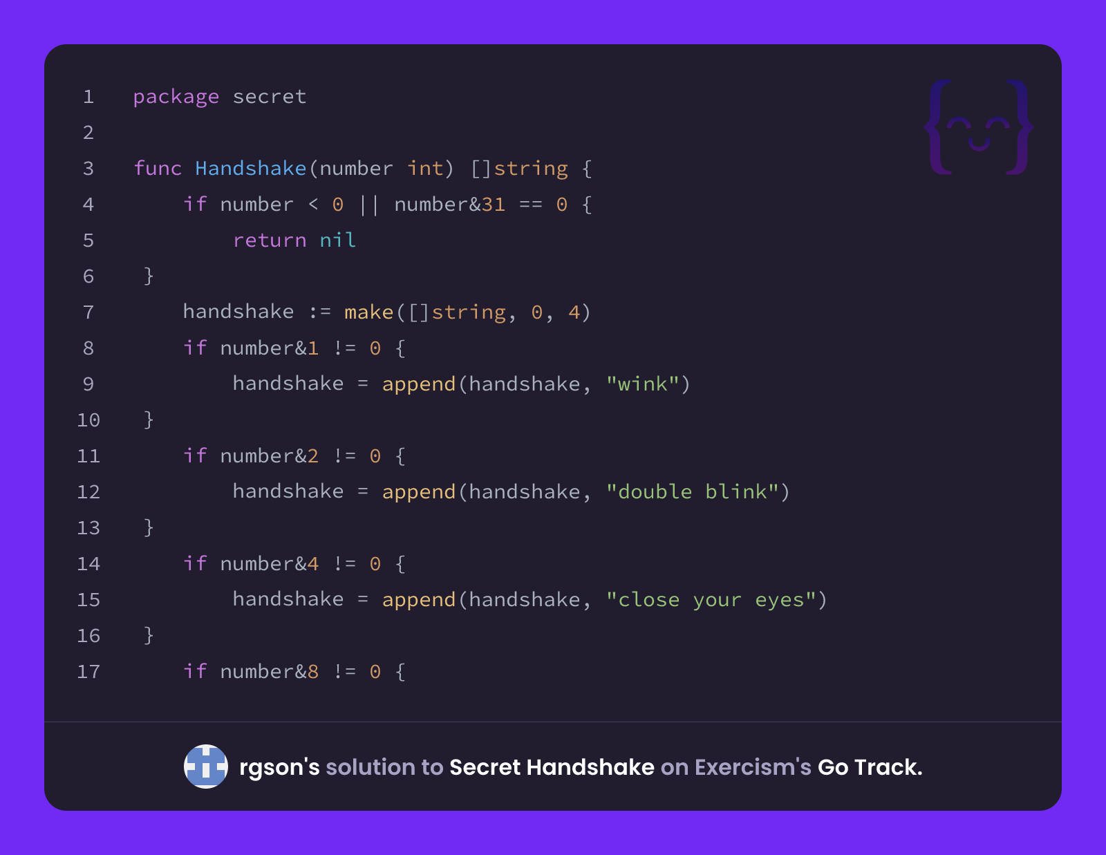 rgson's solution for Secret Handshake in Go on Exercism