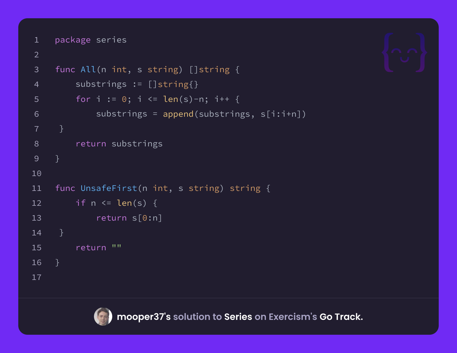 mooper37's solution for Series in Go on Exercism