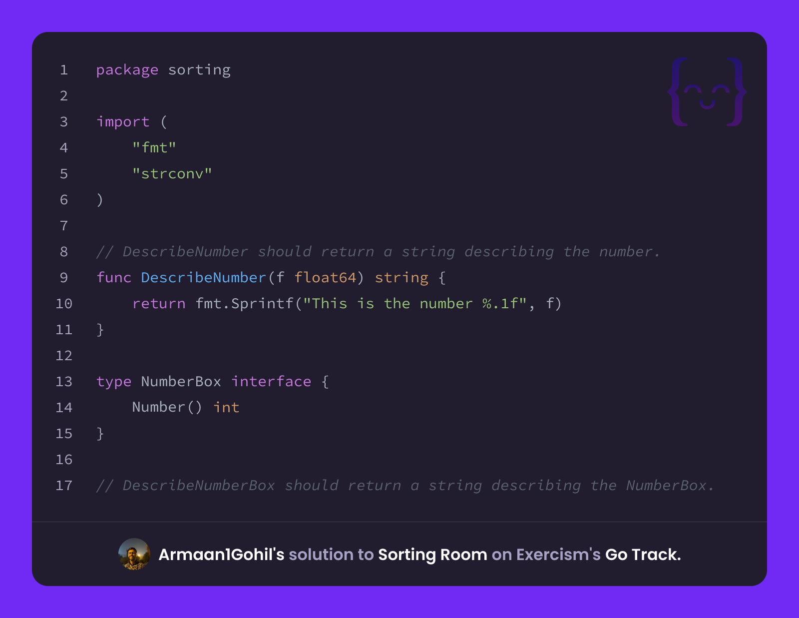 Armaan1Gohil's solution for Sorting Room in Go on Exercism